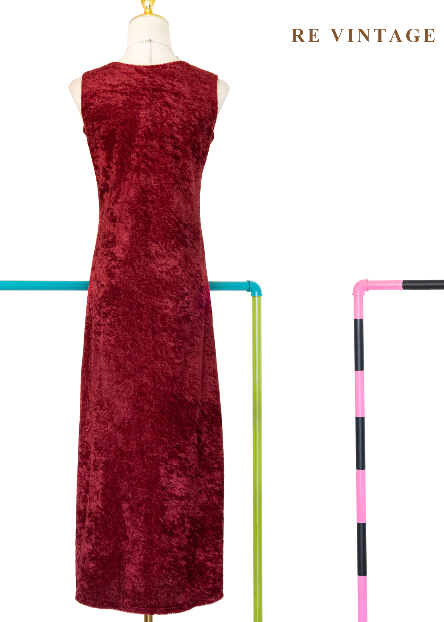 紅酒短絨火辣光澤長洋裝8