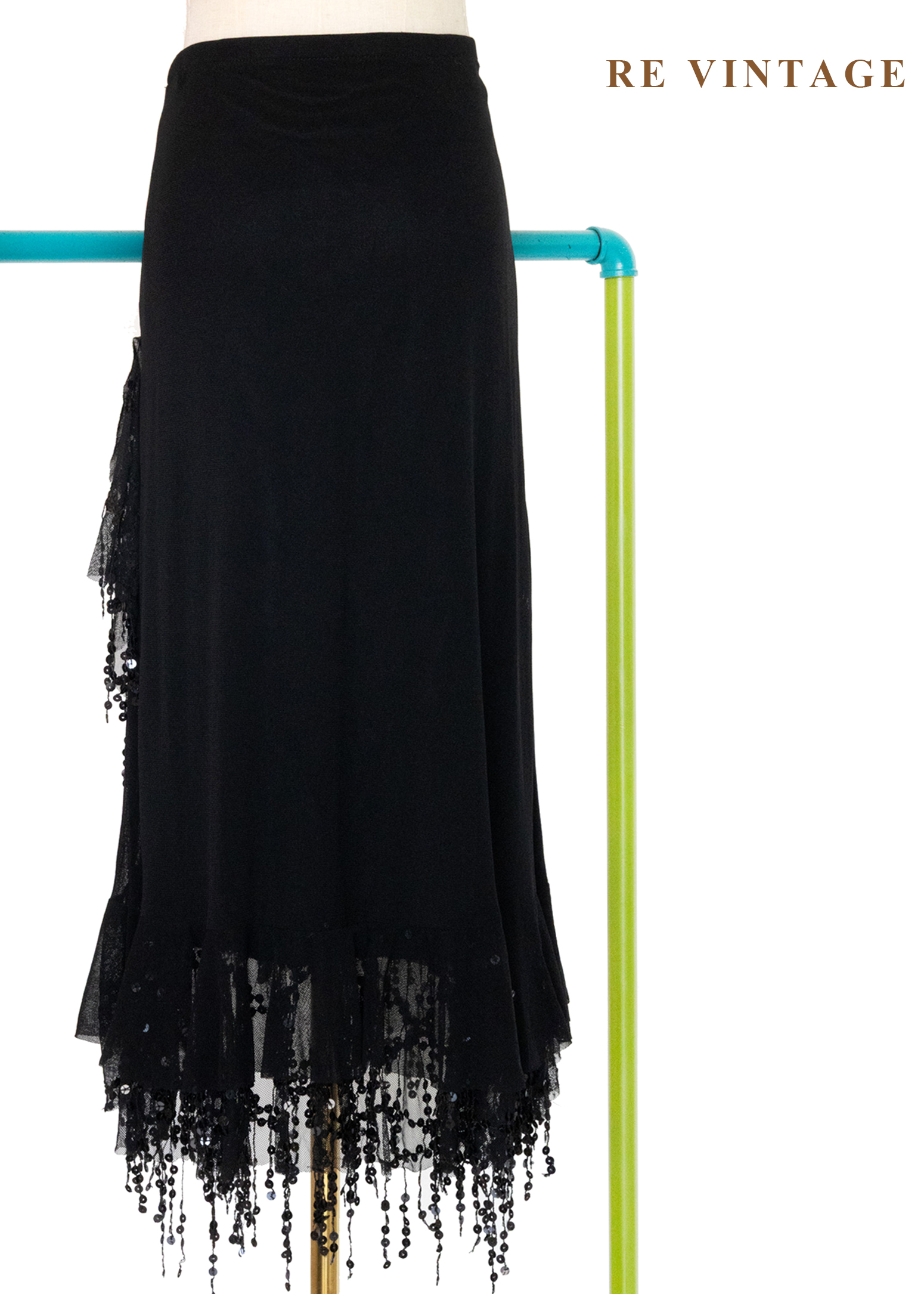 亮片流蘇不規則黑魔女長裙(26-29")9