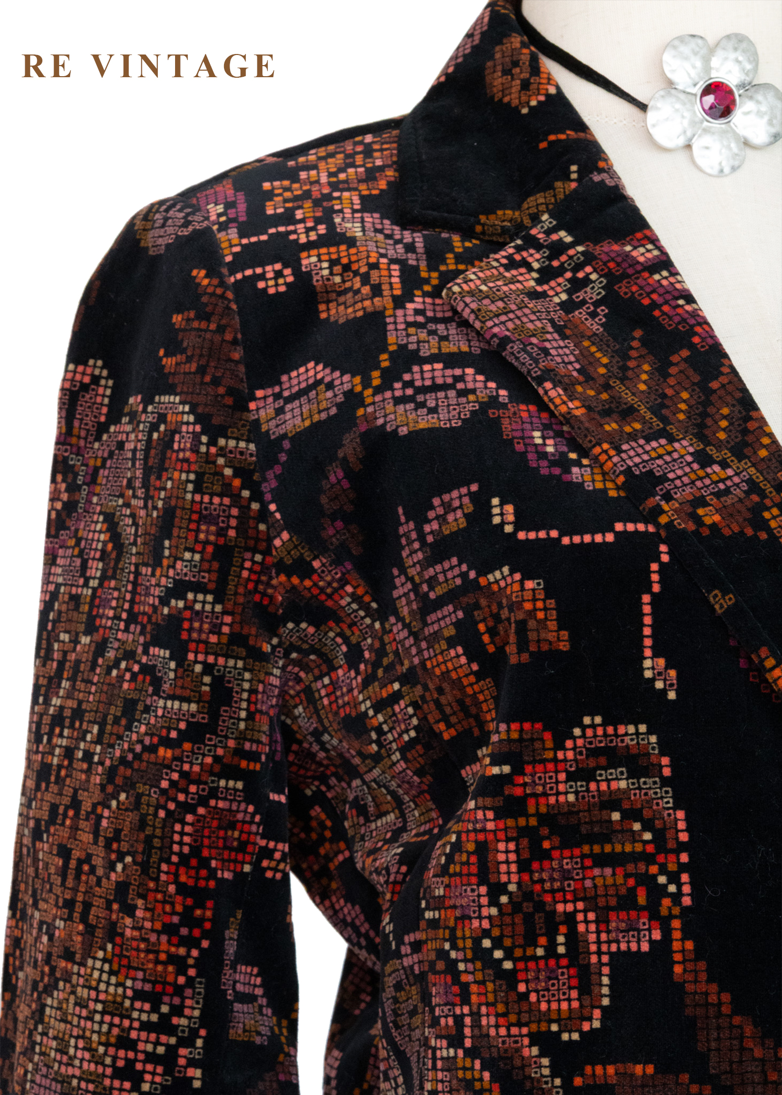 日本製 - Mosaic Garden 數位像素花朵西裝外套6