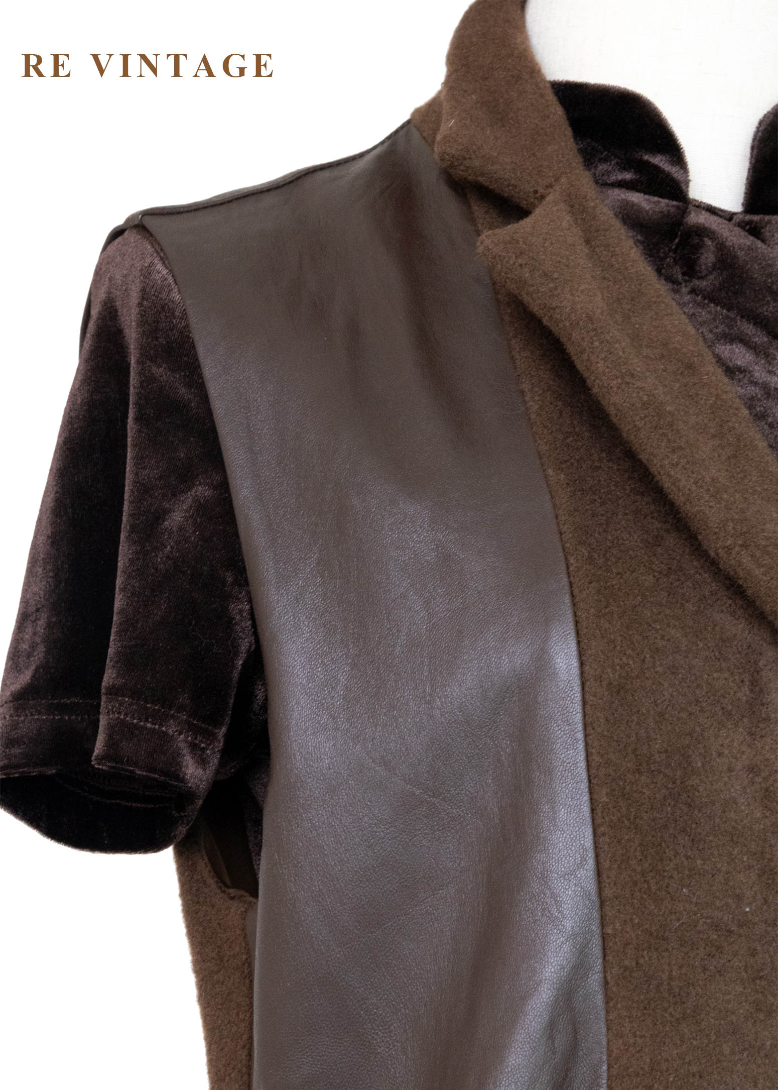 木桃色皮革拼接毛呢長版背心8