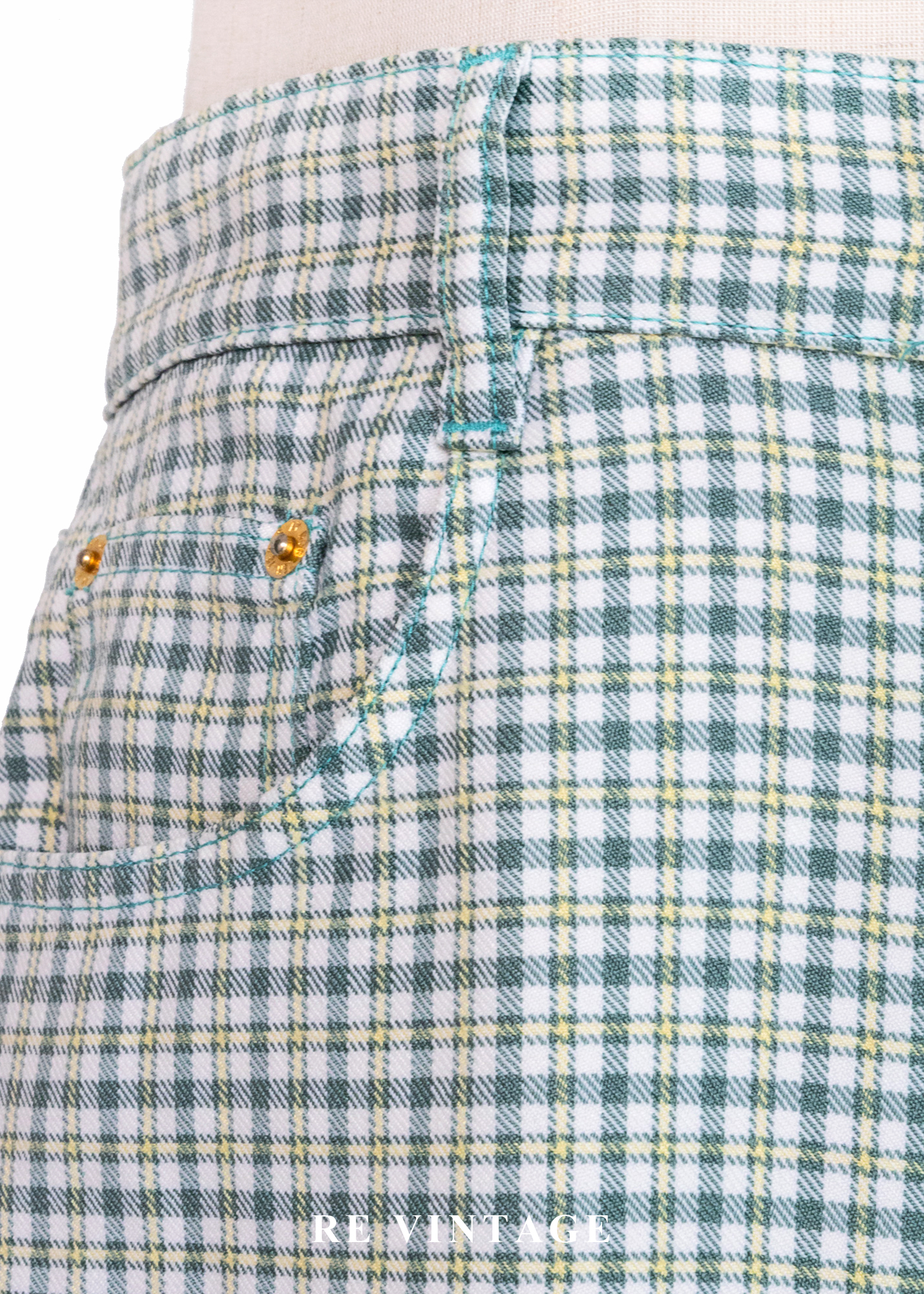 必備單品 - 藍綠色格紋長褲(28")6