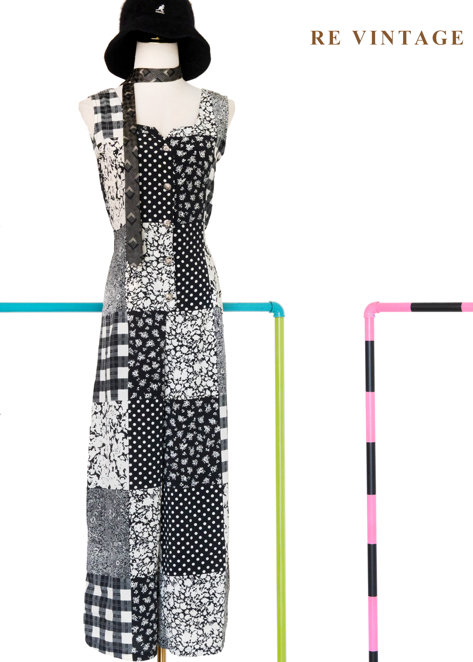 黑白故事拼圖 Patchwork 連身褲