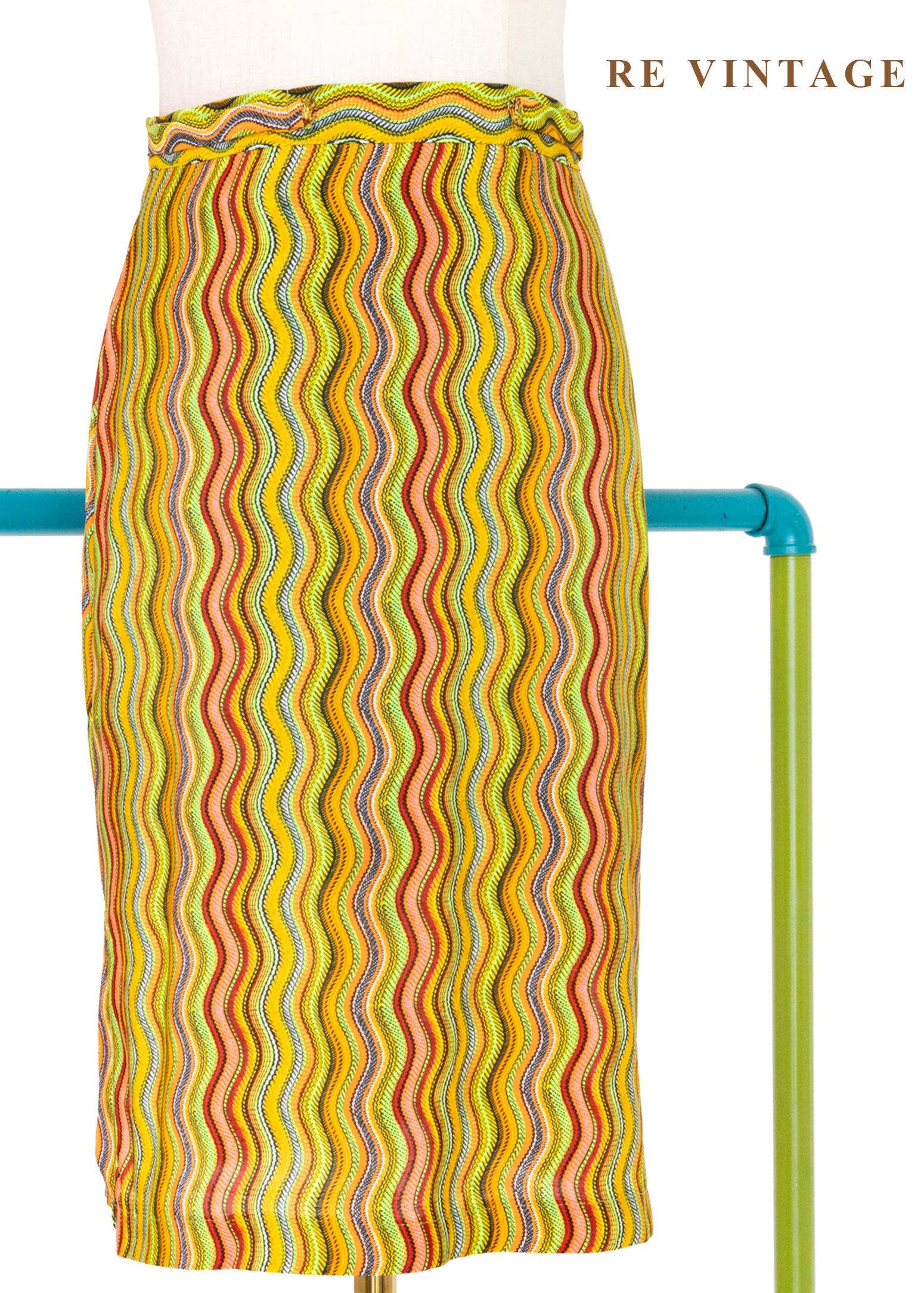 復古迷幻螢光波紋及膝裙(26")