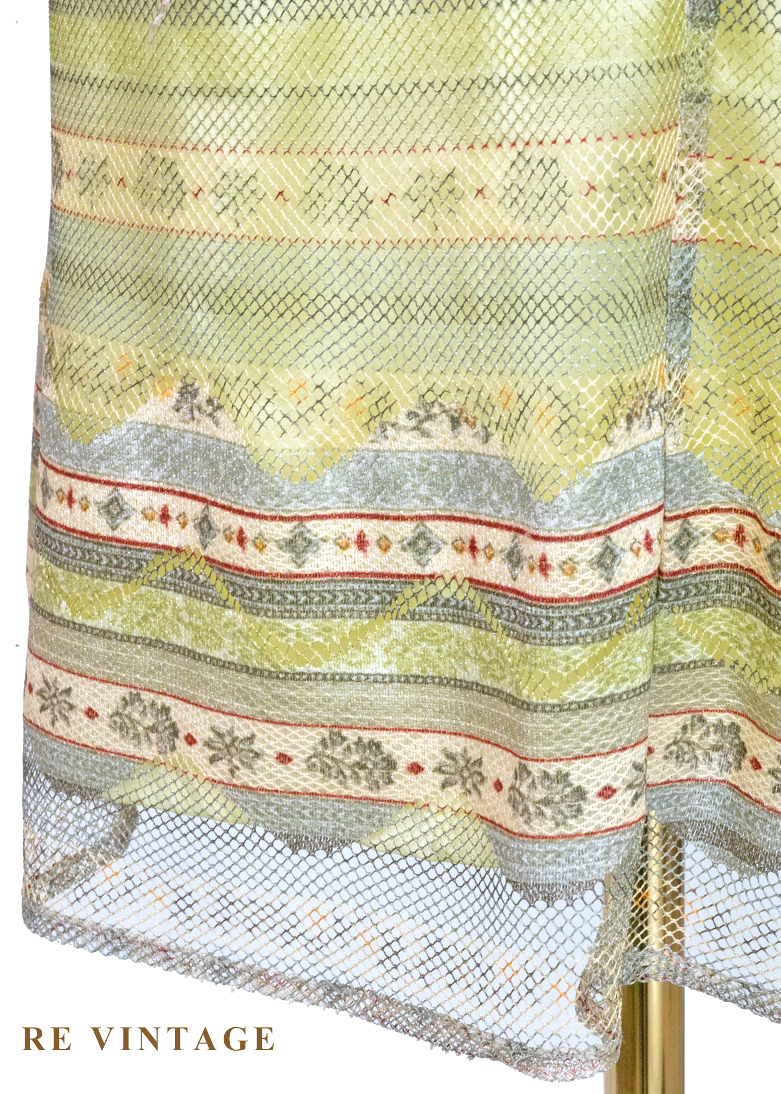 黃綠調春日湖水線條圖騰中長裙(25")8