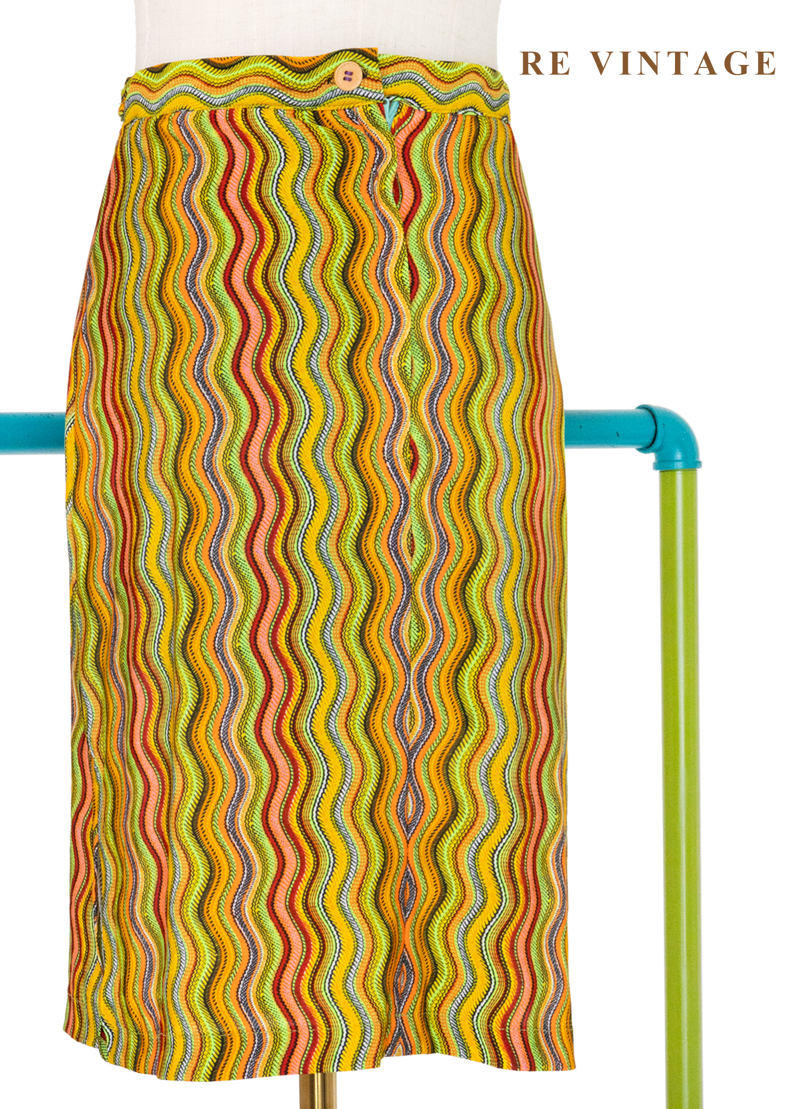 復古迷幻螢光波紋及膝裙(26")7