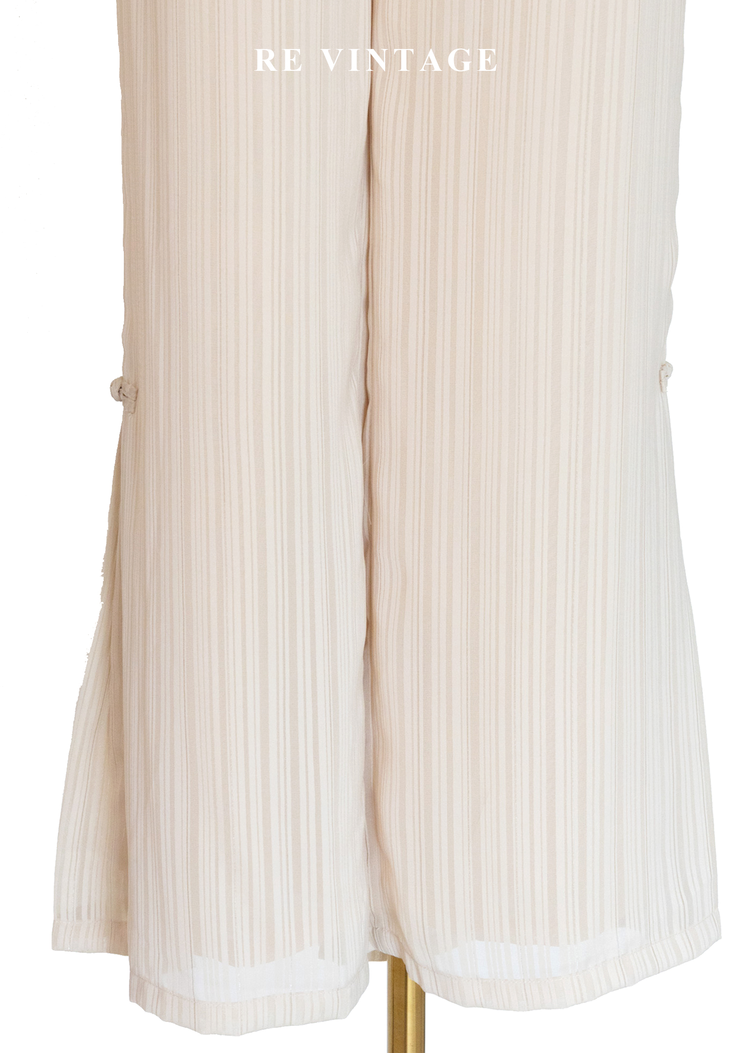 奶油白線條中國釦高腰直筒褲(27")4