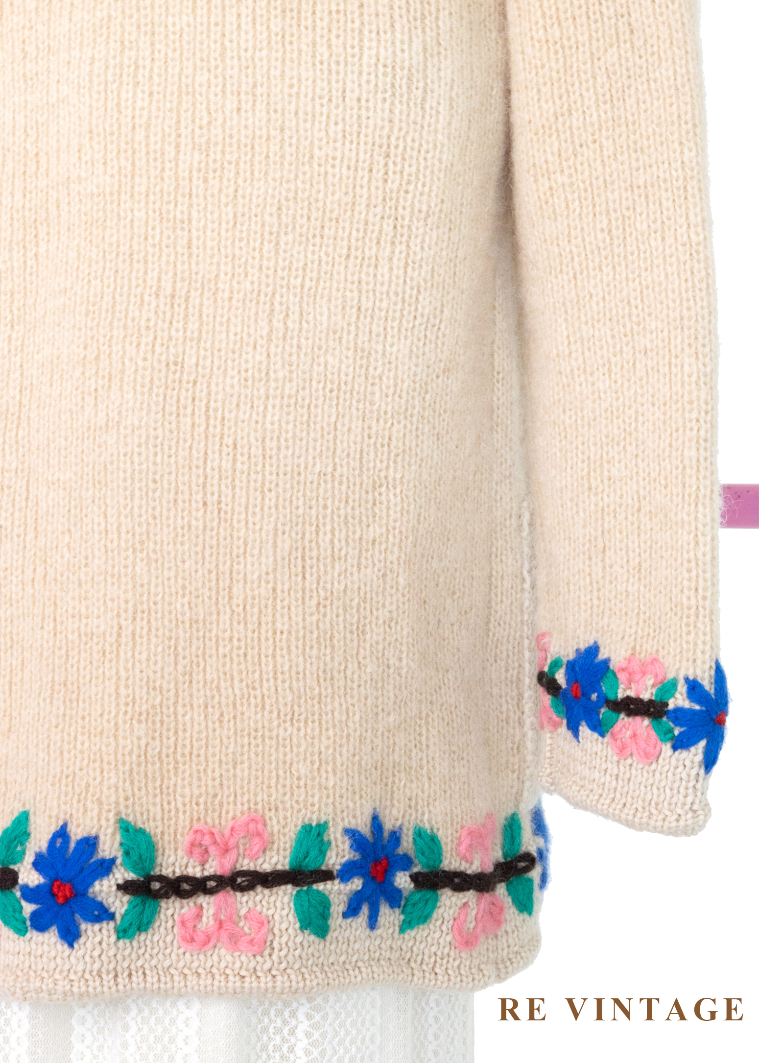 奶油白小花綻放毛料針織毛衣外套13