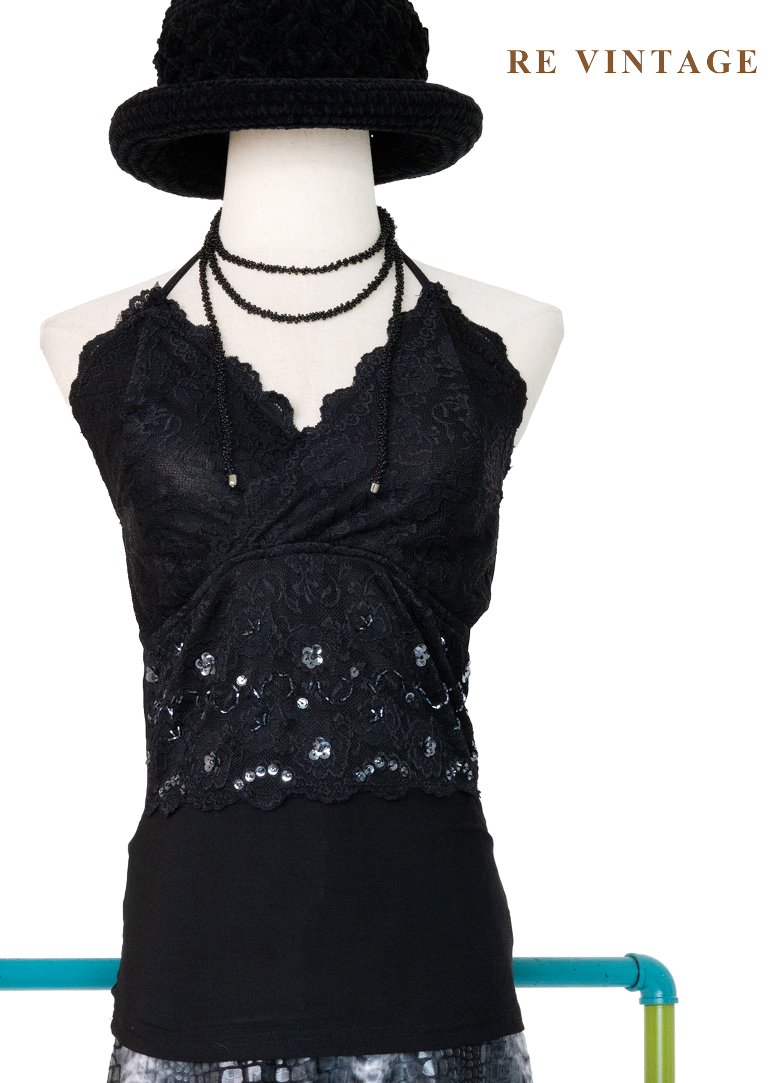 星空下的黑蕾絲與亮片繞頸背心6