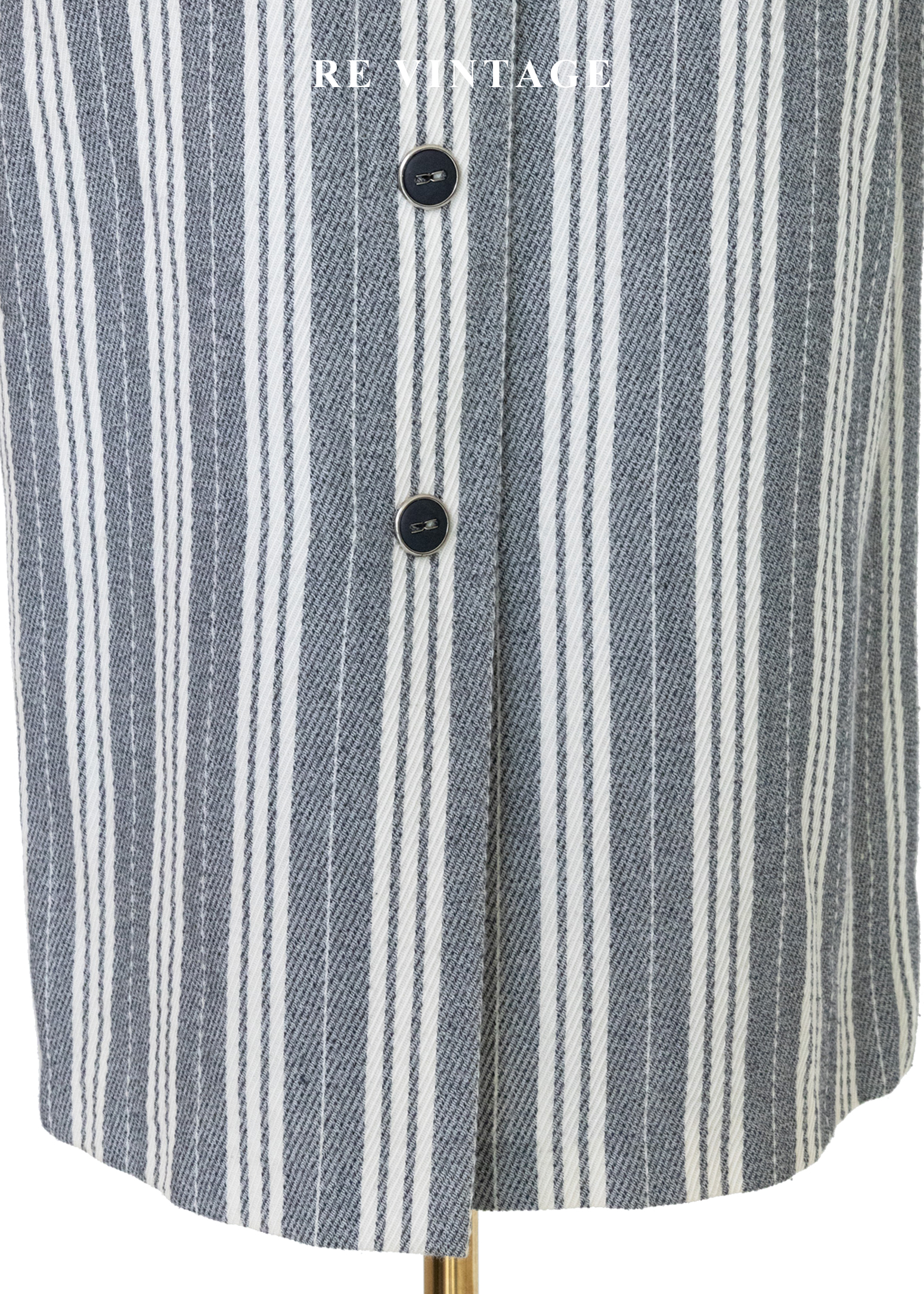摩登序曲 - 奶油灰粗細條紋排扣直筒裙(25")6