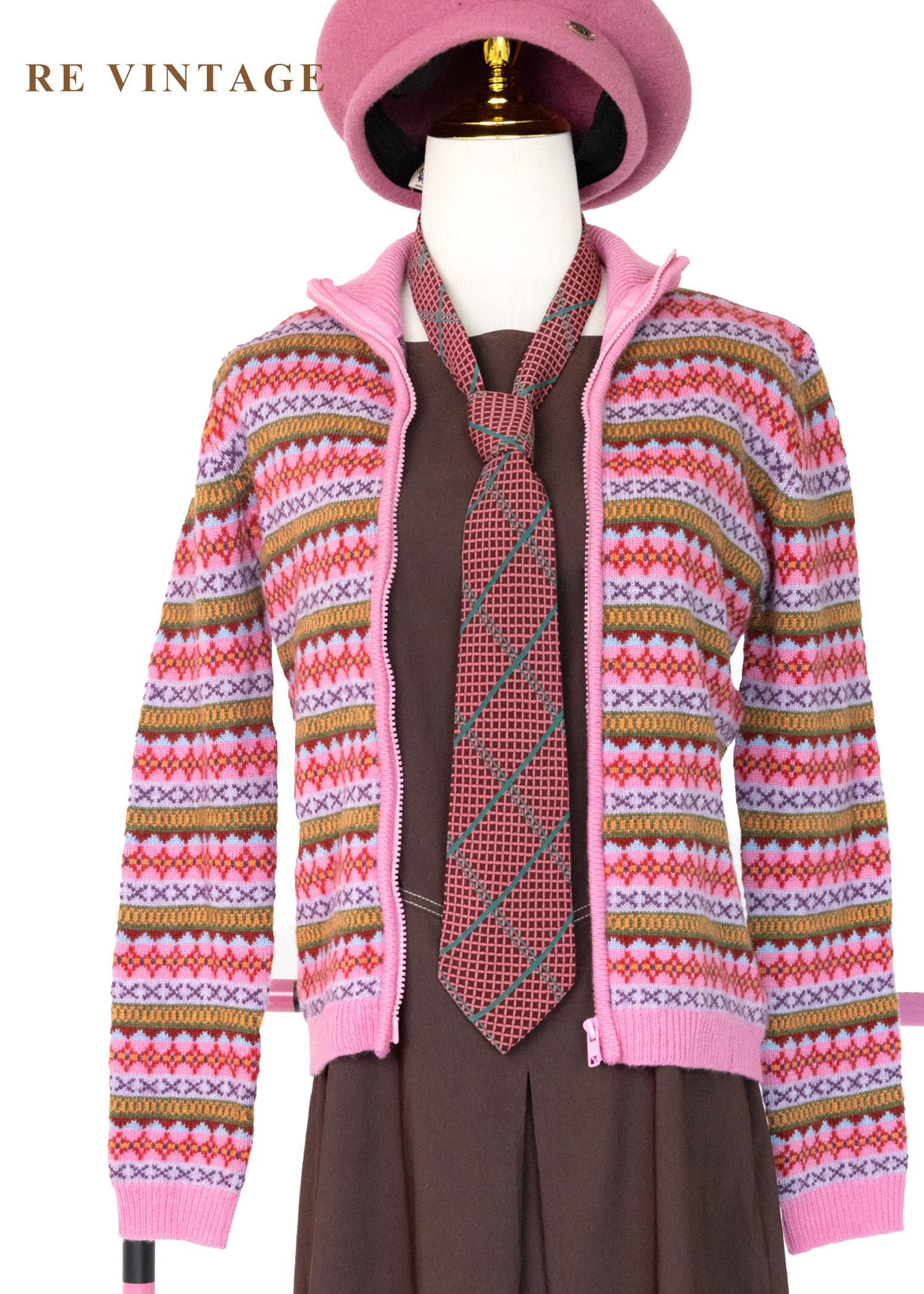 Fair Isle 圖騰霧粉色針織外套