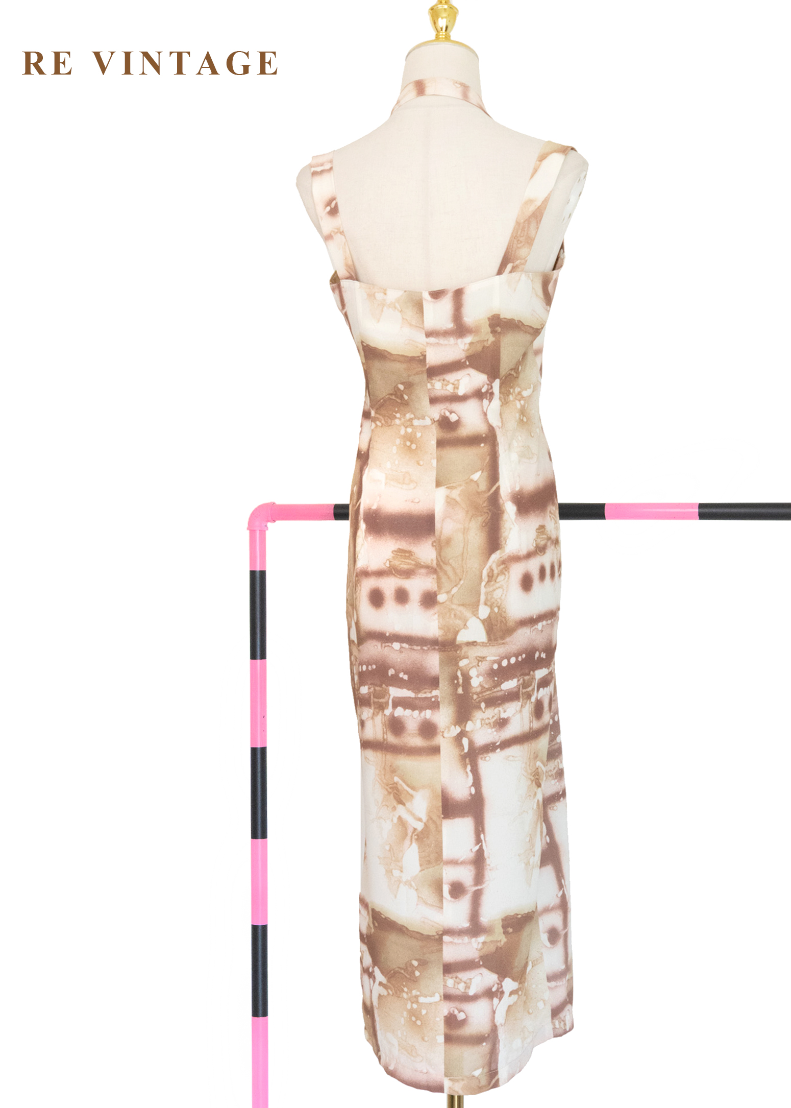 奶油咖啡暈染繞頸長洋裝13