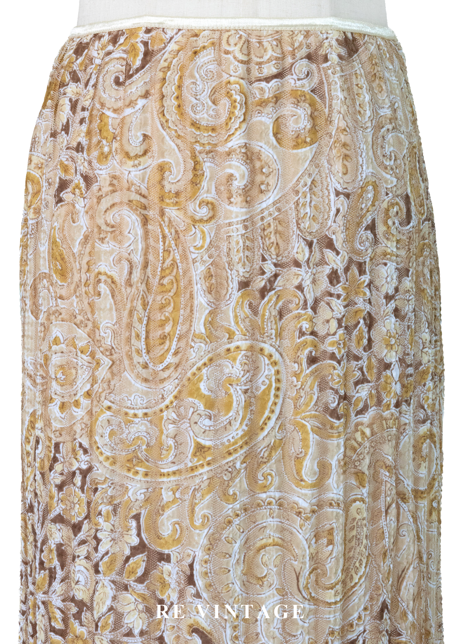 光。繁花線條奶茶色及膝裙(22-28")10