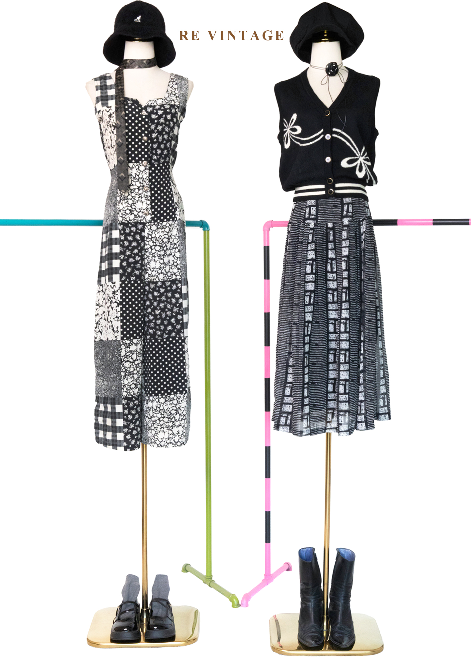 黑白故事拼圖 Patchwork 連身褲2