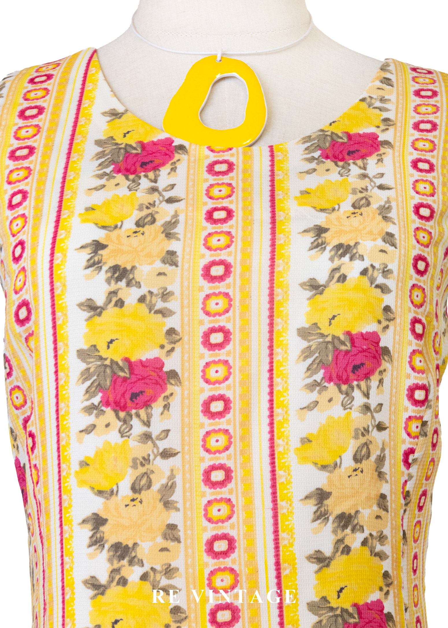 奶油檸檬黃線條粉紅玫瑰迷你洋裝7