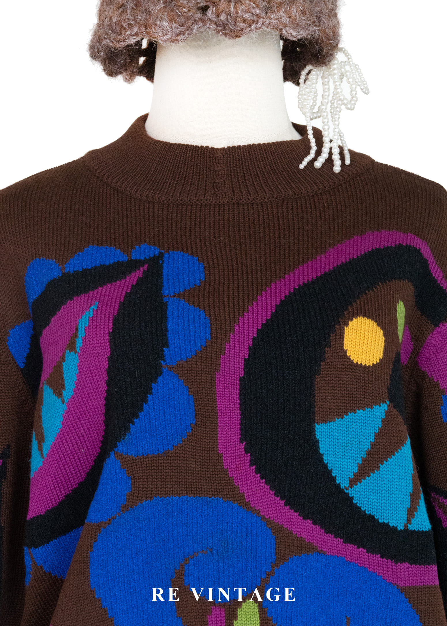 摩登普普抽象圖騰牛奶棕針織毛衣3