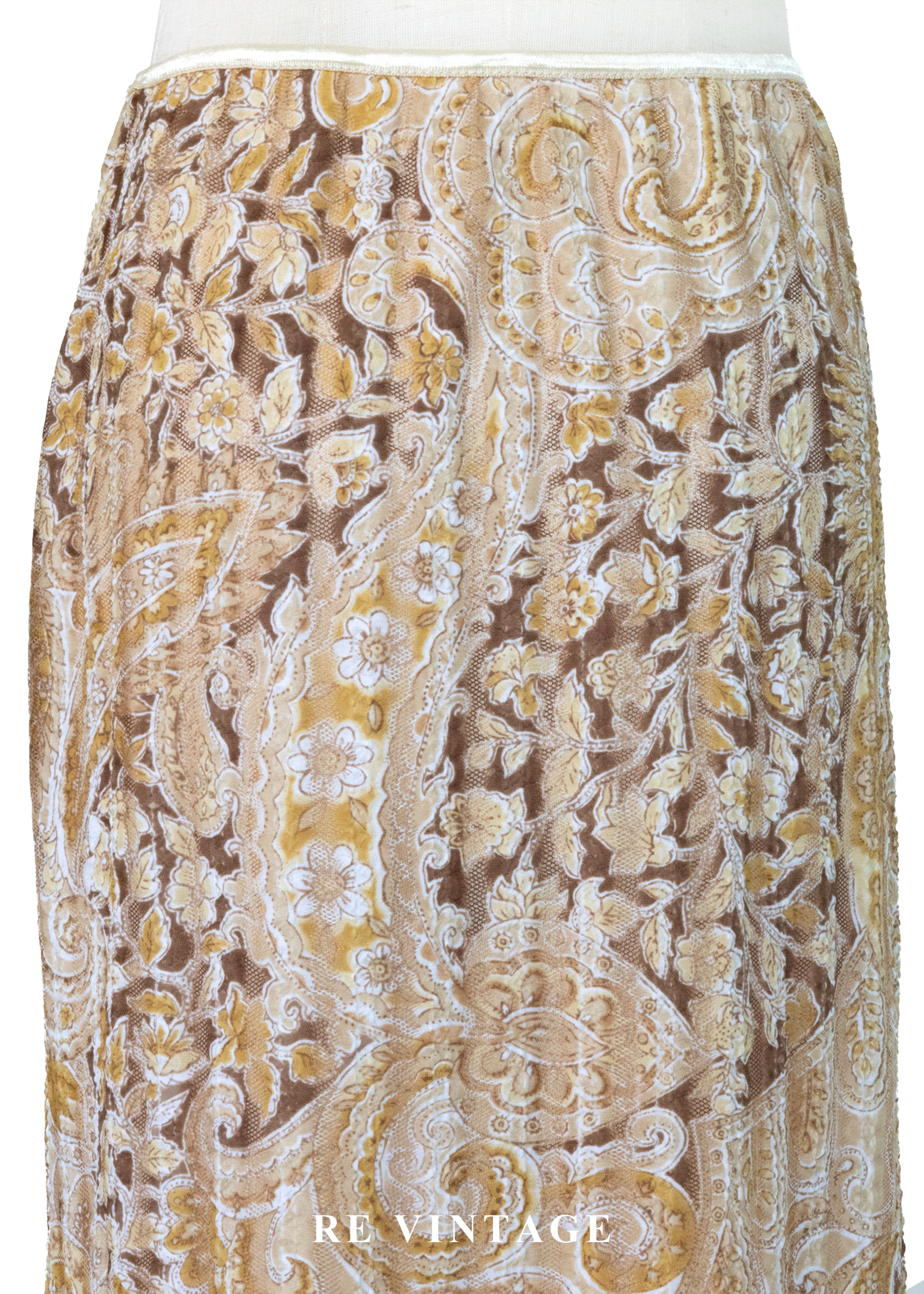 光。繁花線條奶茶色及膝裙(22-28")3