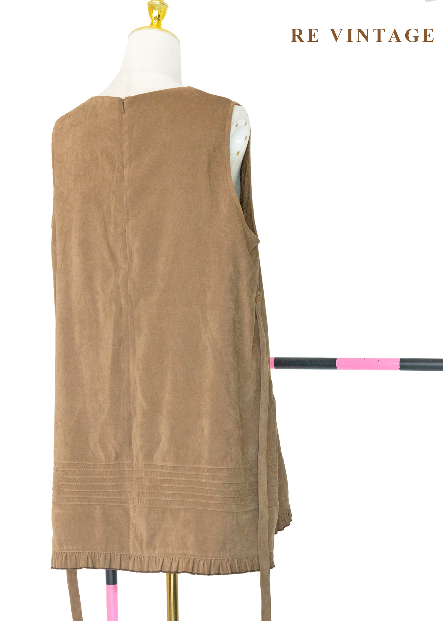 糖漬小花荷葉邊煙草色迷你洋裝11