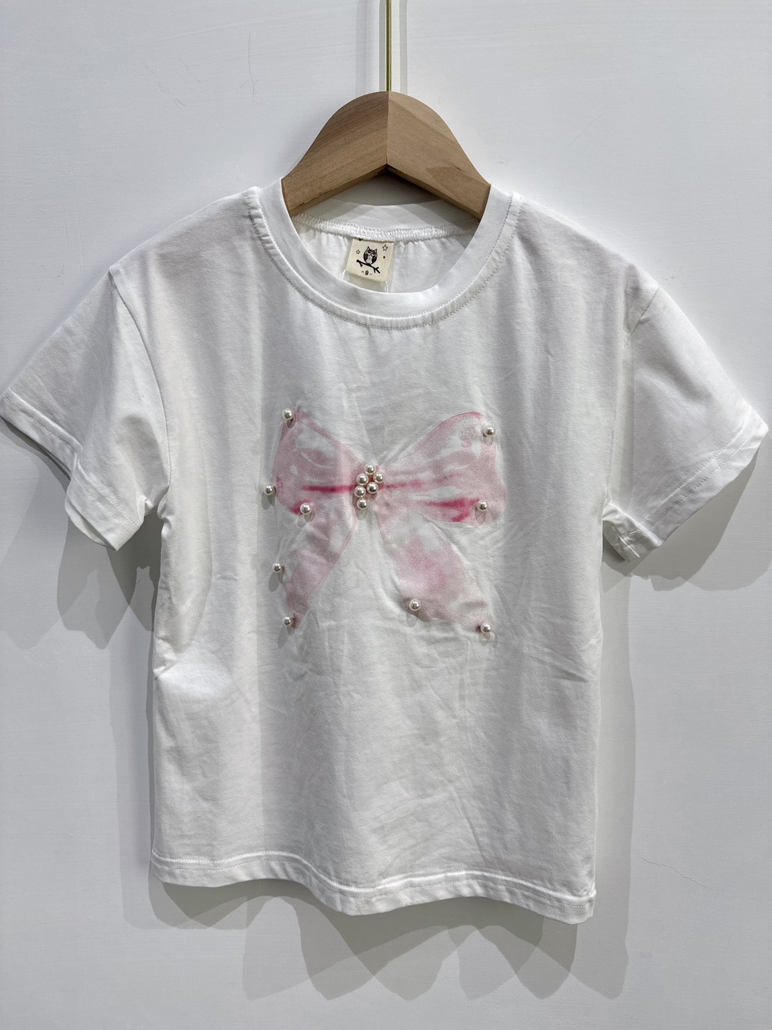 【PEARL BOW|立體珍珠蝴蝶結白色|短T】1