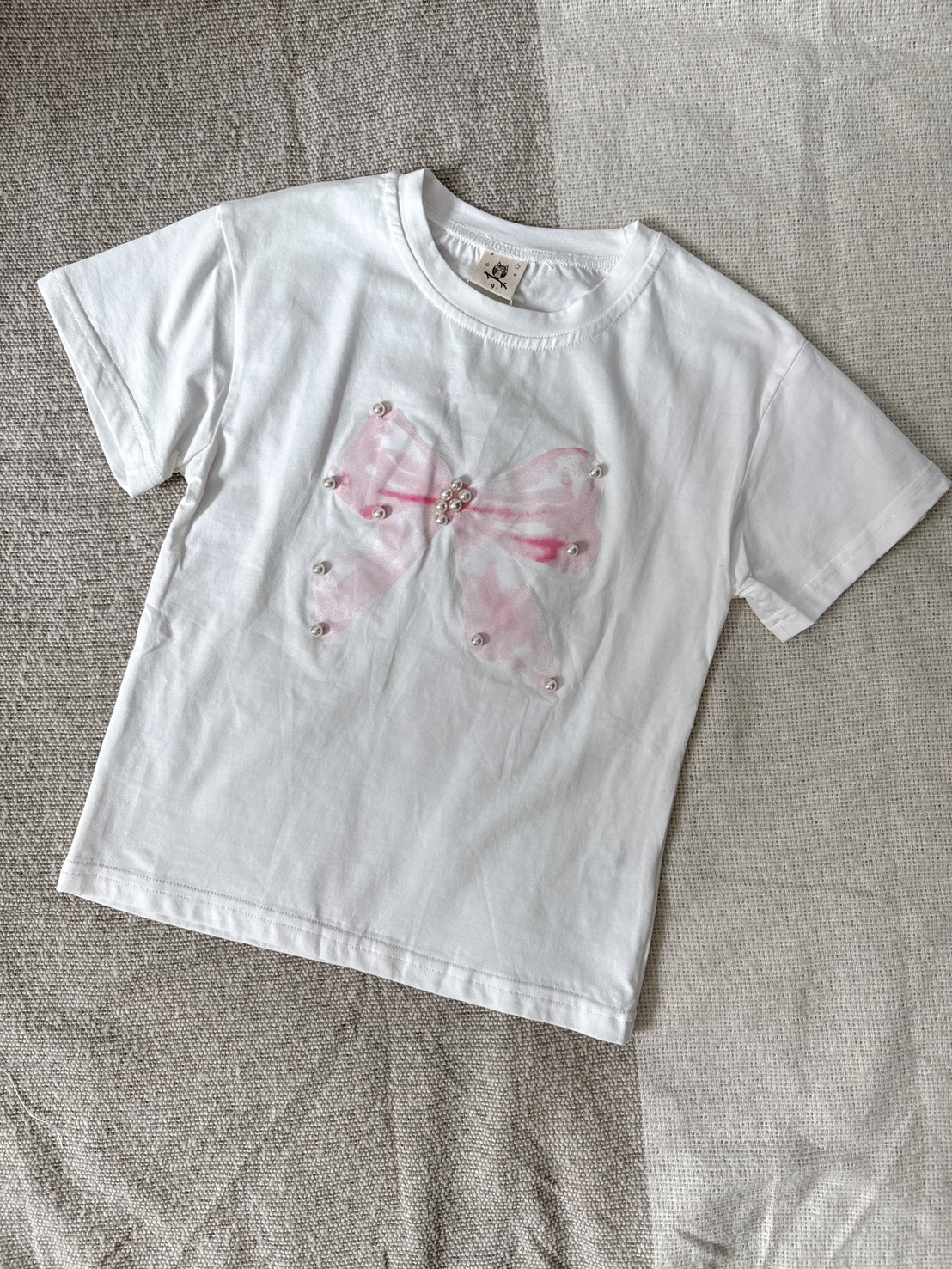 【PEARL BOW|立體珍珠蝴蝶結白色|短T】4