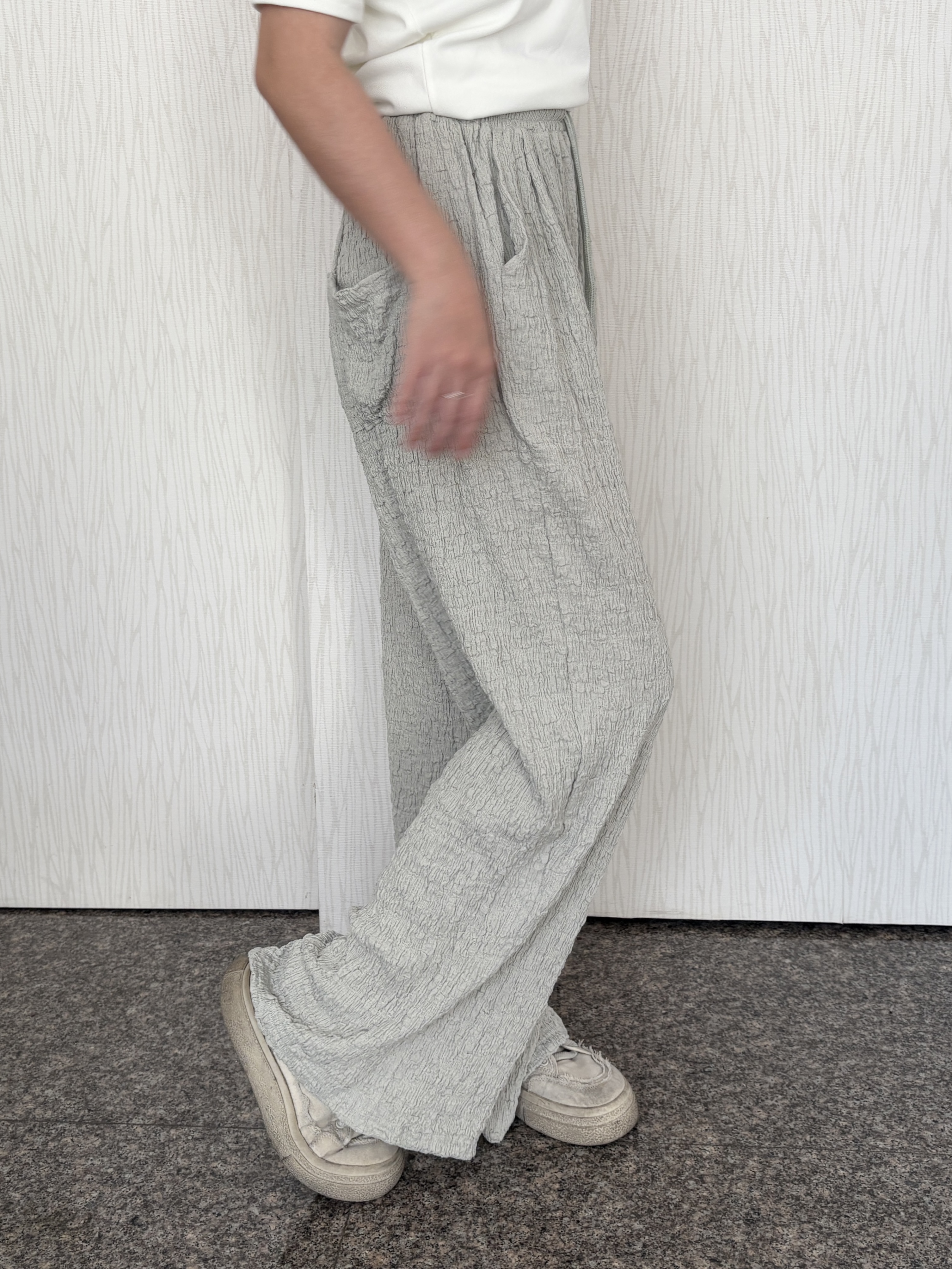 泡泡紋彈性寬褲