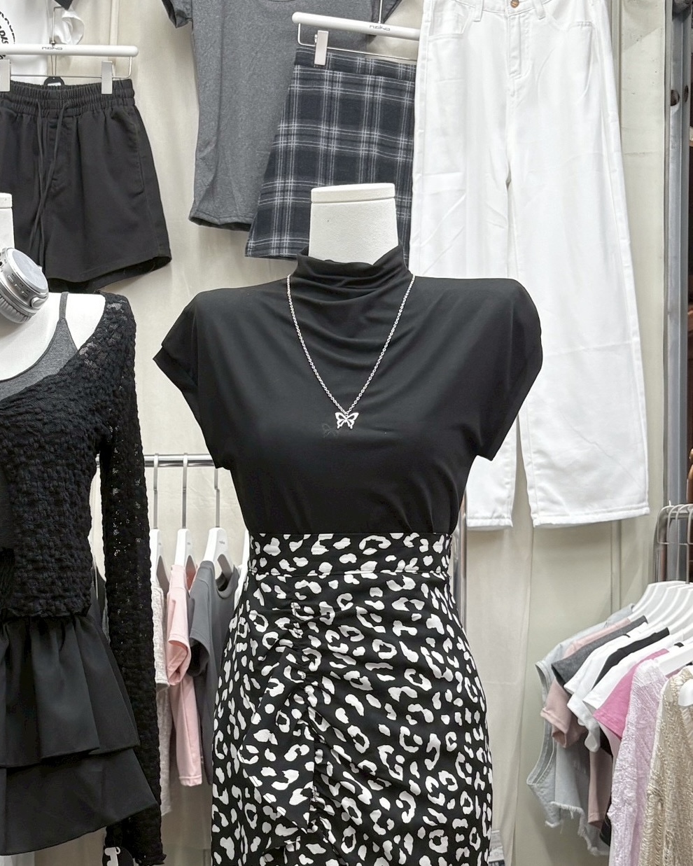 高領小袖素面上衣