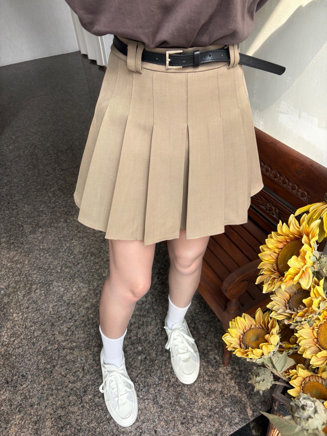 西裝百褶褲裙(附皮帶)