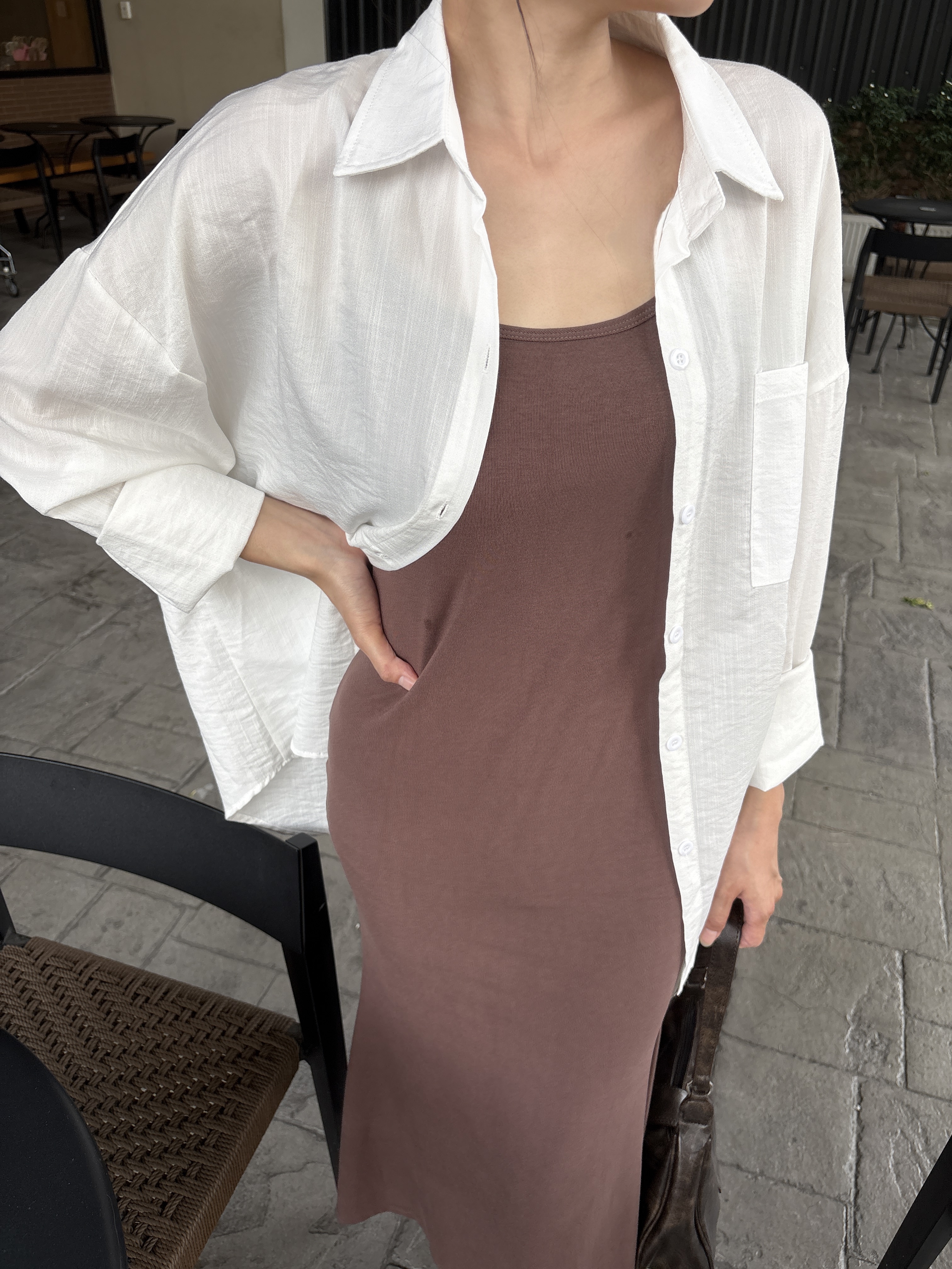 正韓-簡約薄款大寬襯衫