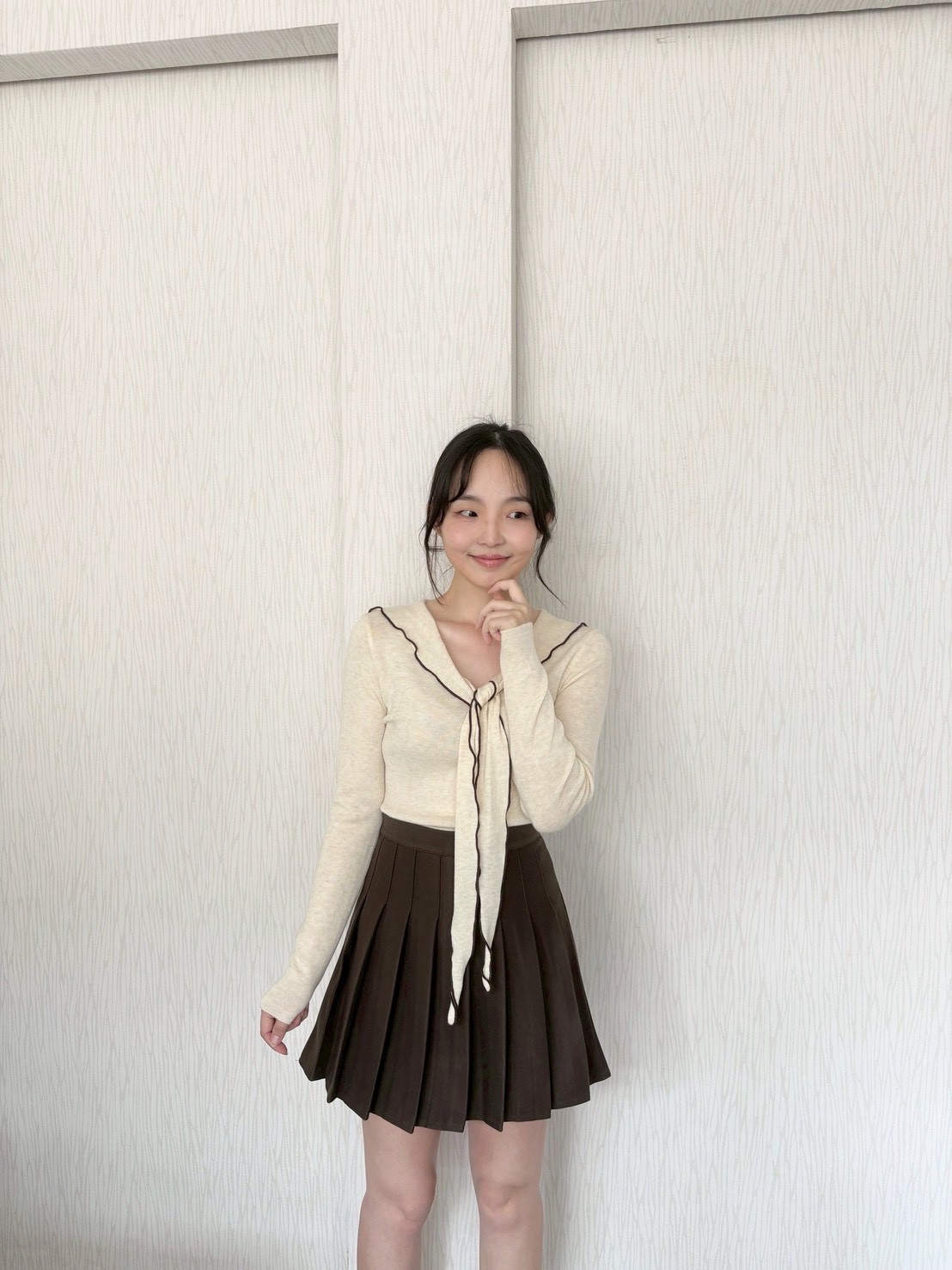 滾線水手領薄針織上衣