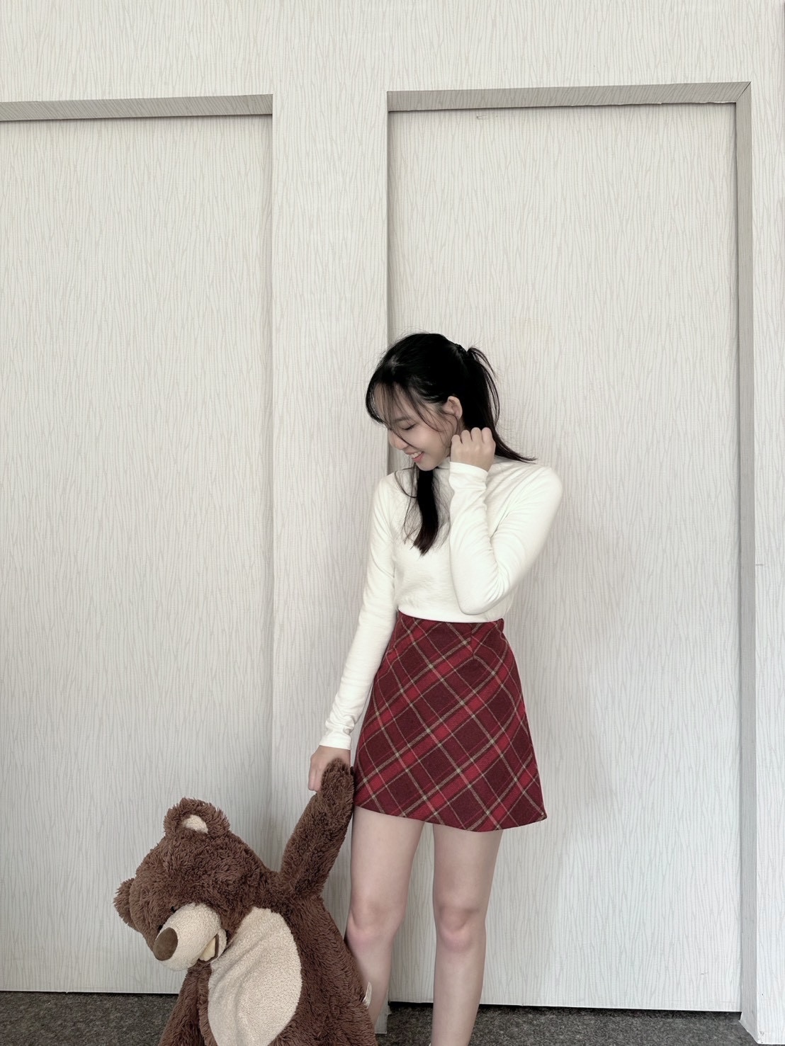 菱格紋薄毛呢短褲裙