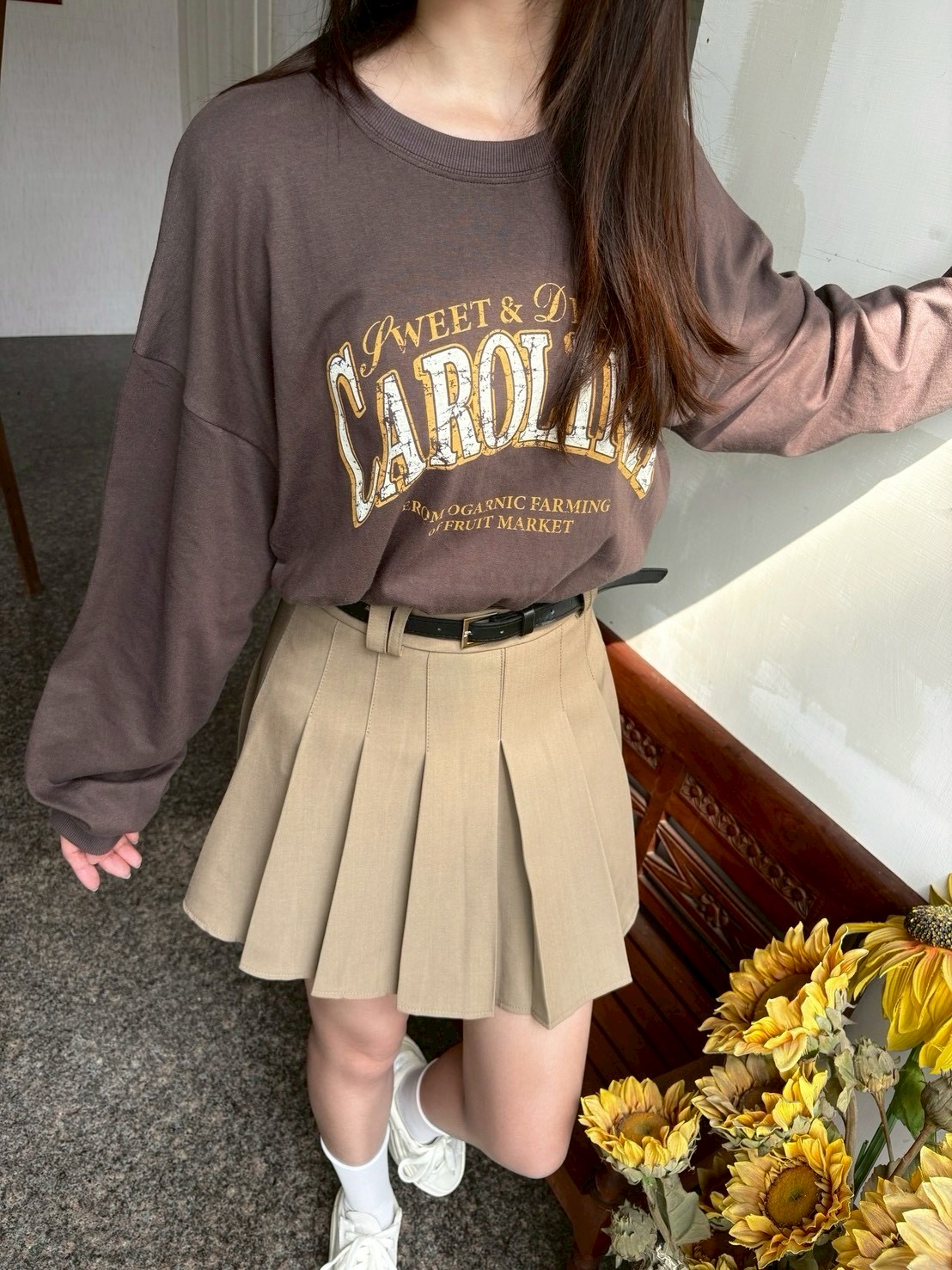 西裝百褶褲裙(附皮帶)