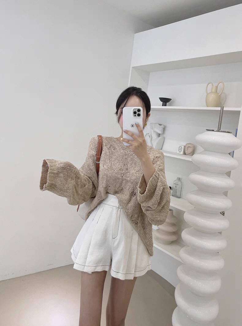 【預購】圓領麻花寬鬆透膚薄針織上衣