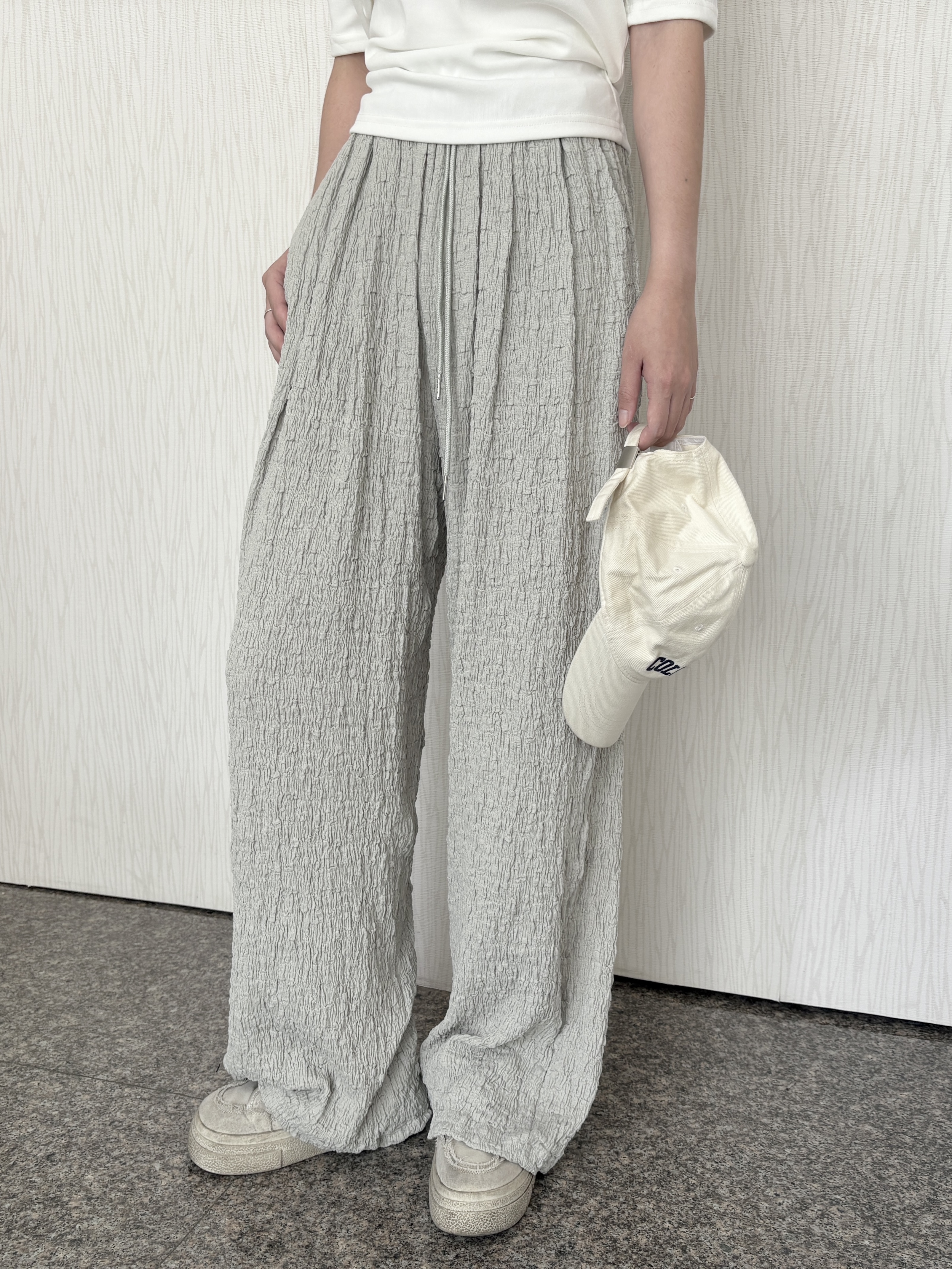 泡泡紋彈性寬褲