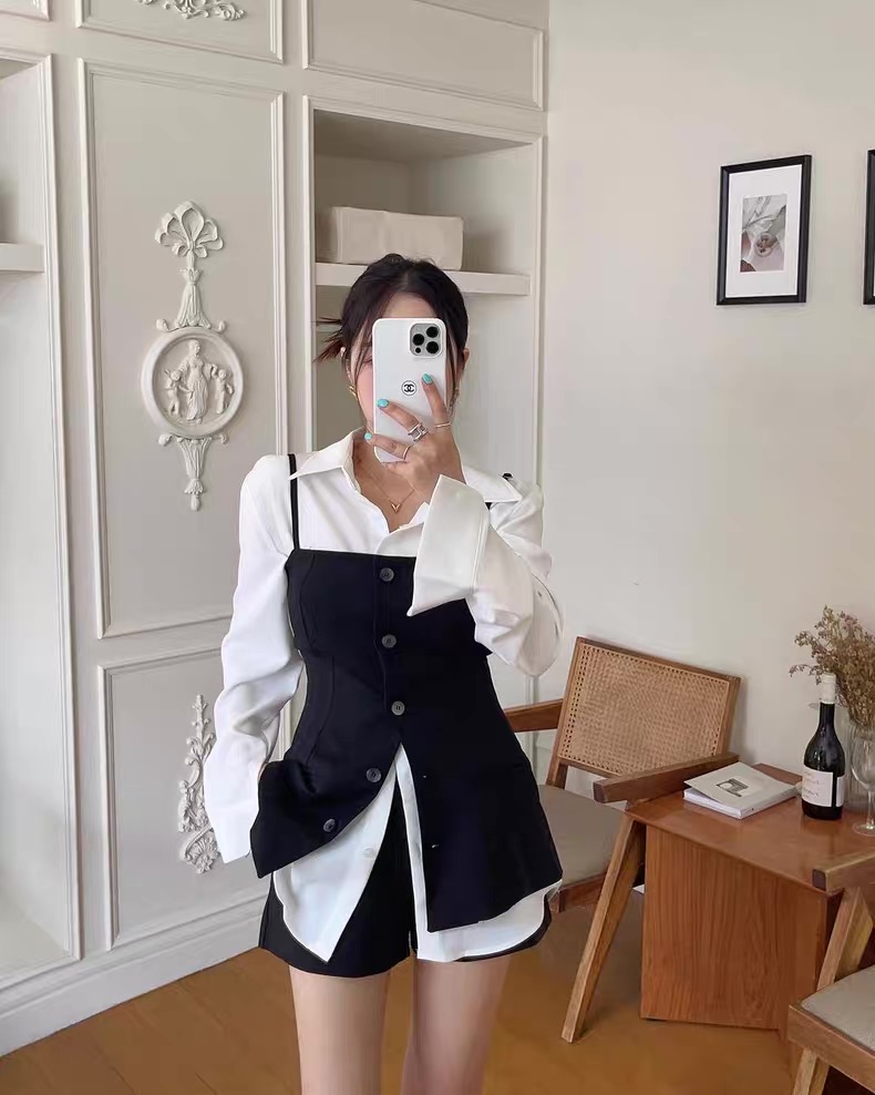 【套裝】兩件式-西裝細肩背心襯衫set