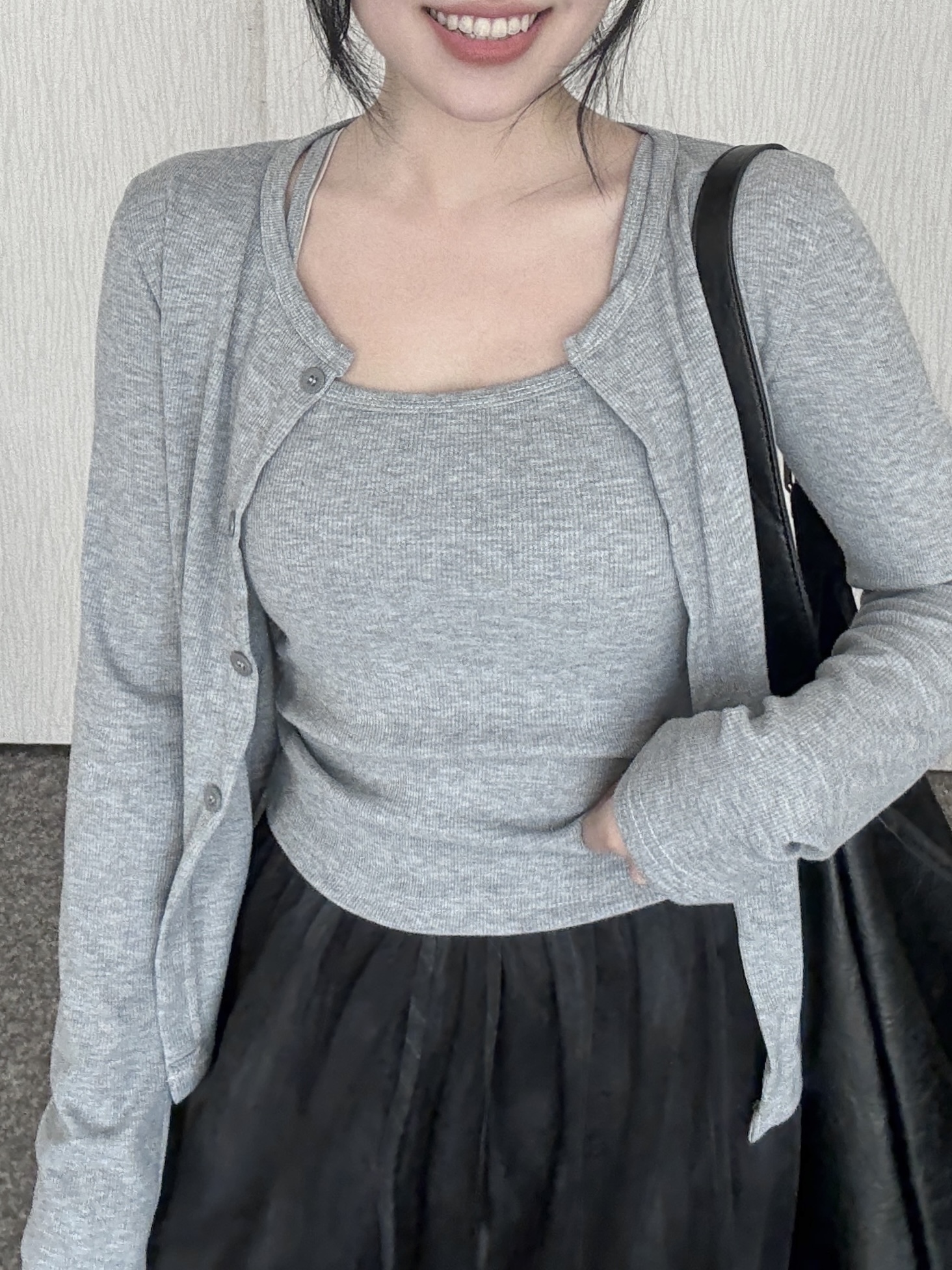 直坑紋棉質背心+排扣小外套