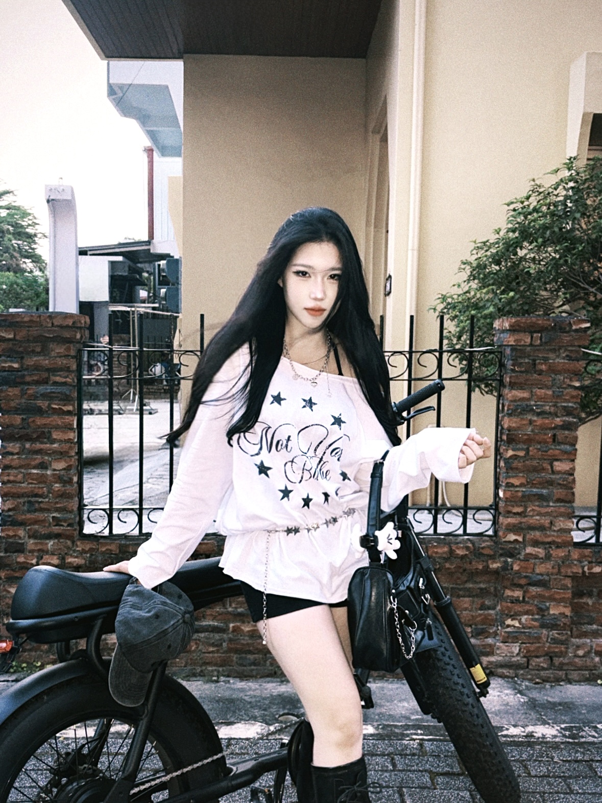 Not your Babe🇰🇷美式復古星環落肩寬鬆長袖上衣2