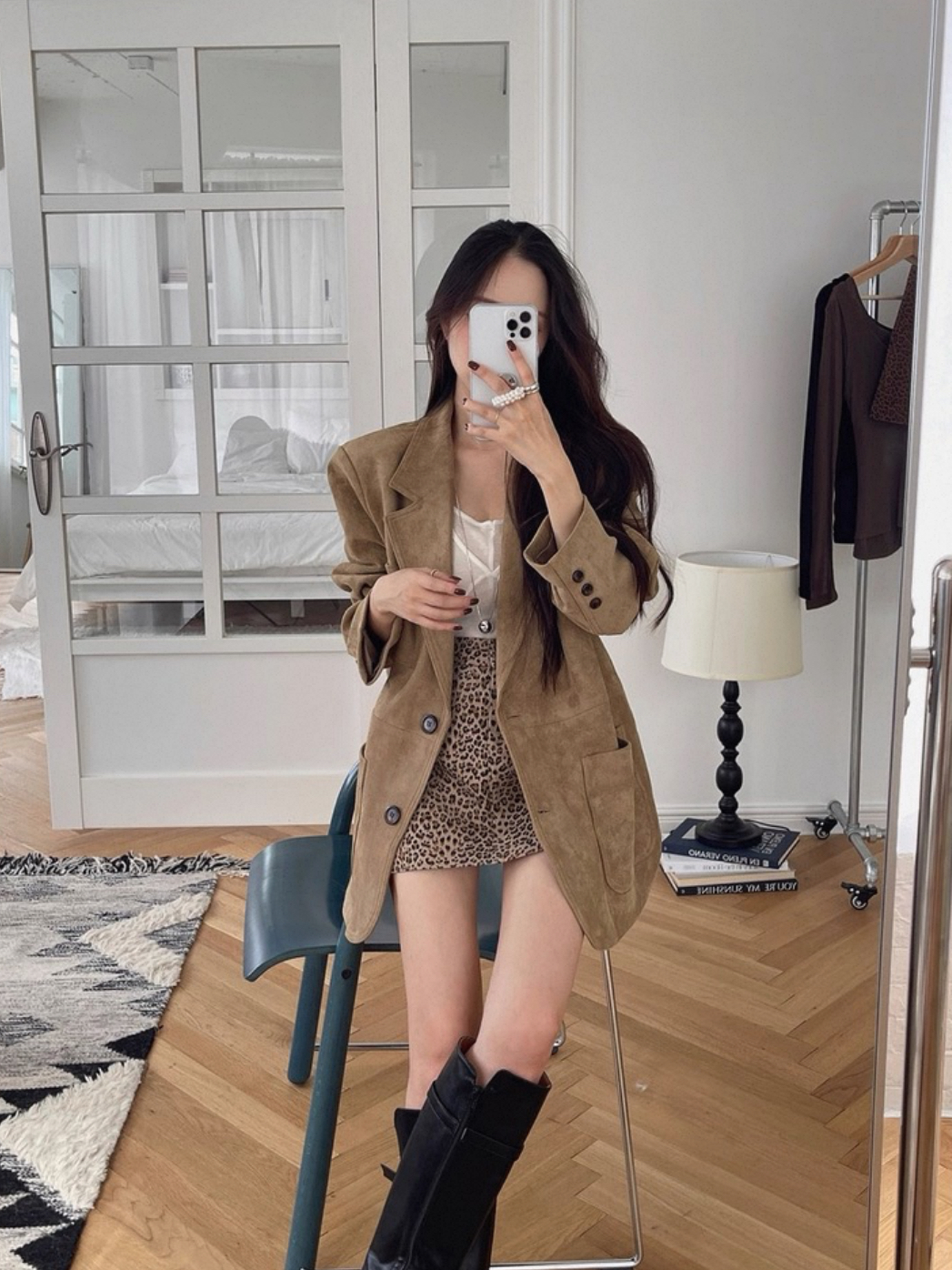 麂皮絨方口袋西裝外套