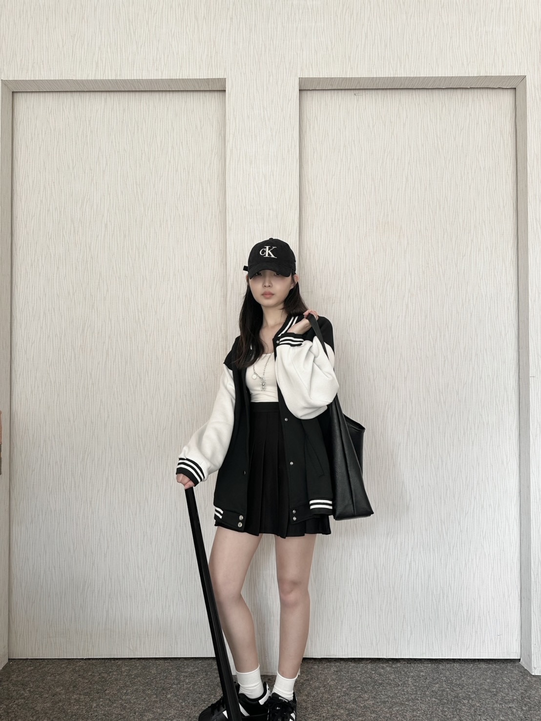 黑白寬鬆棒球外套 黑白寬鬆棒球外套