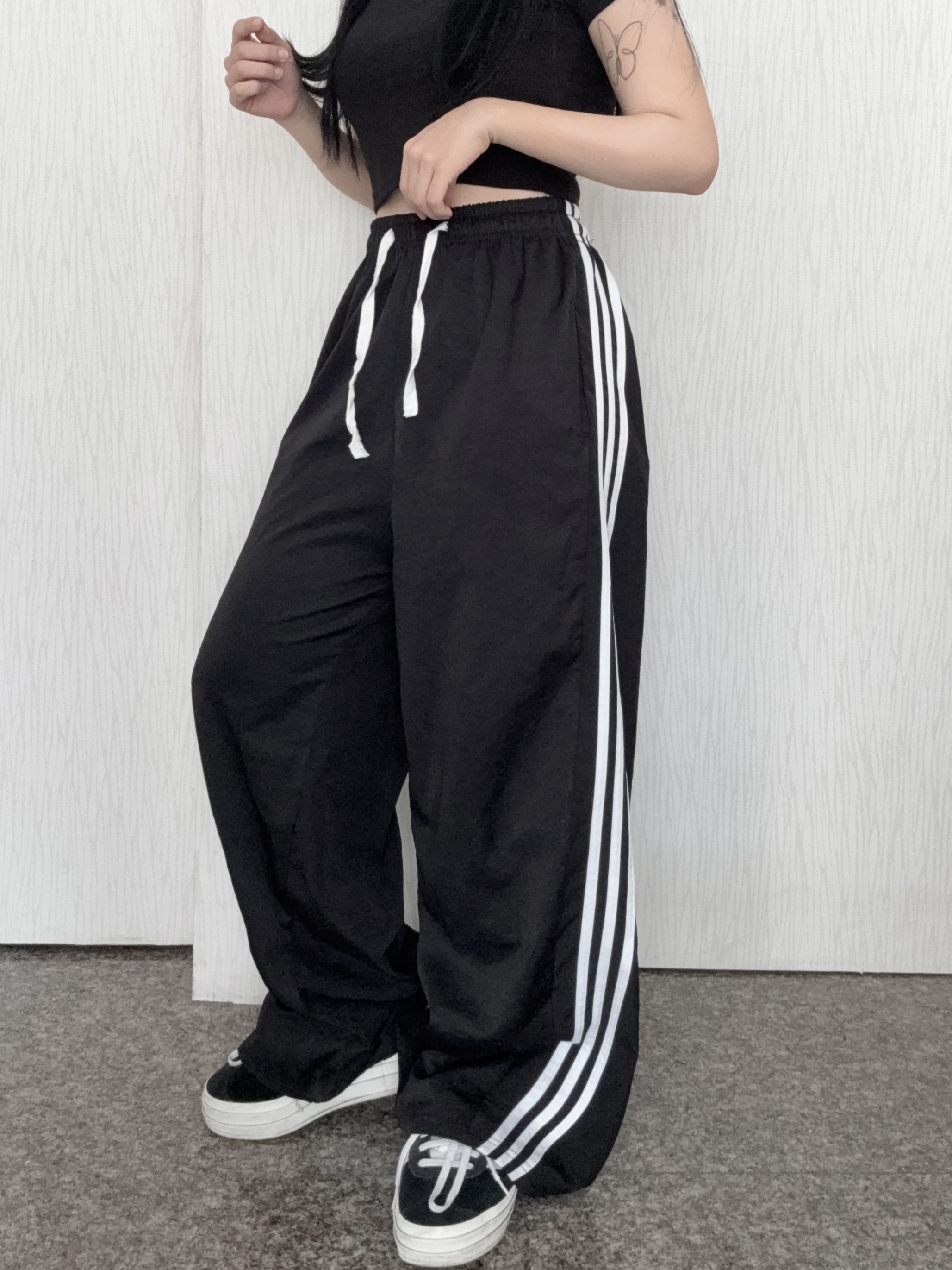 美式三槓薄料大寬褲