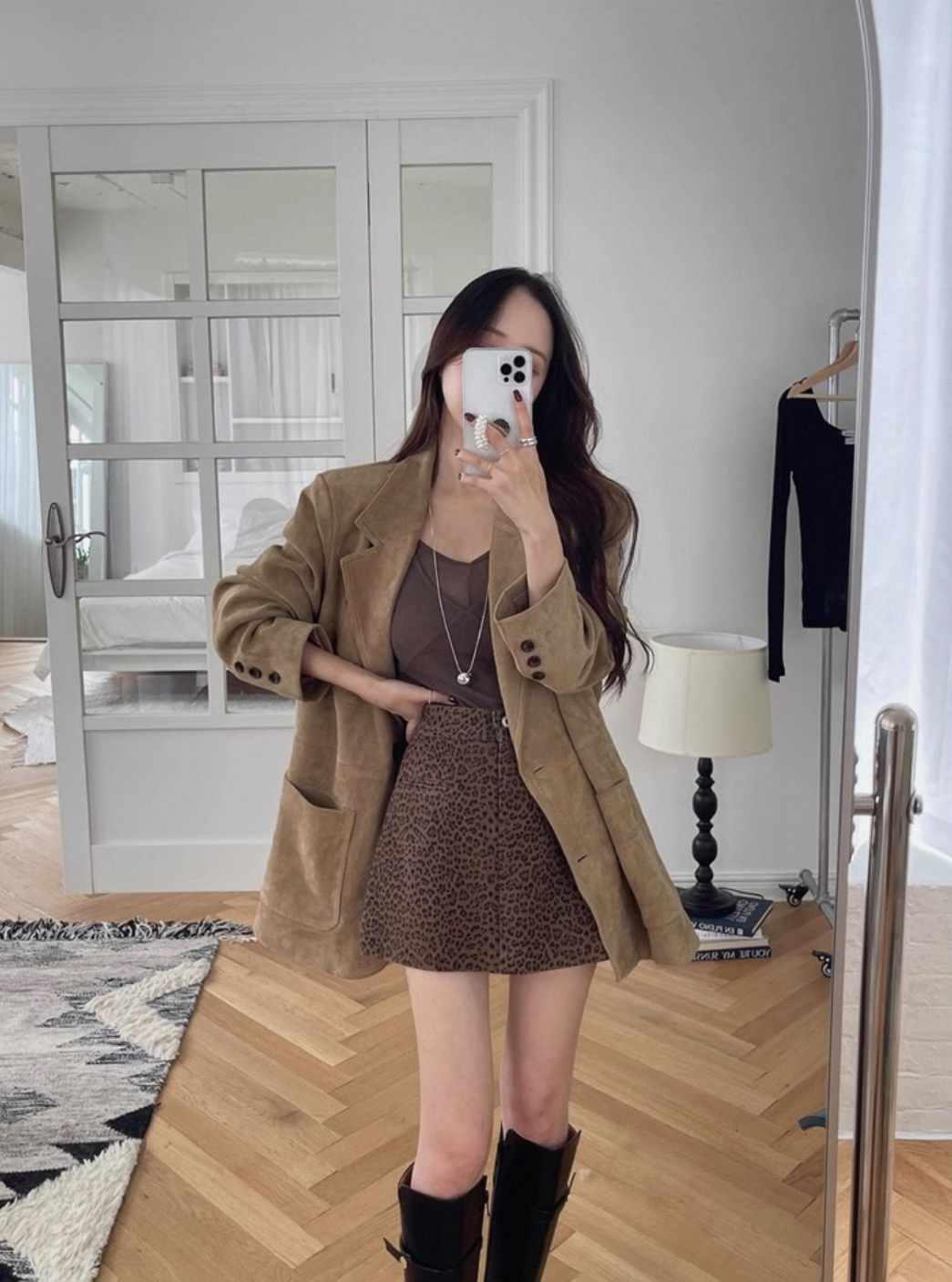 麂皮絨方口袋西裝外套