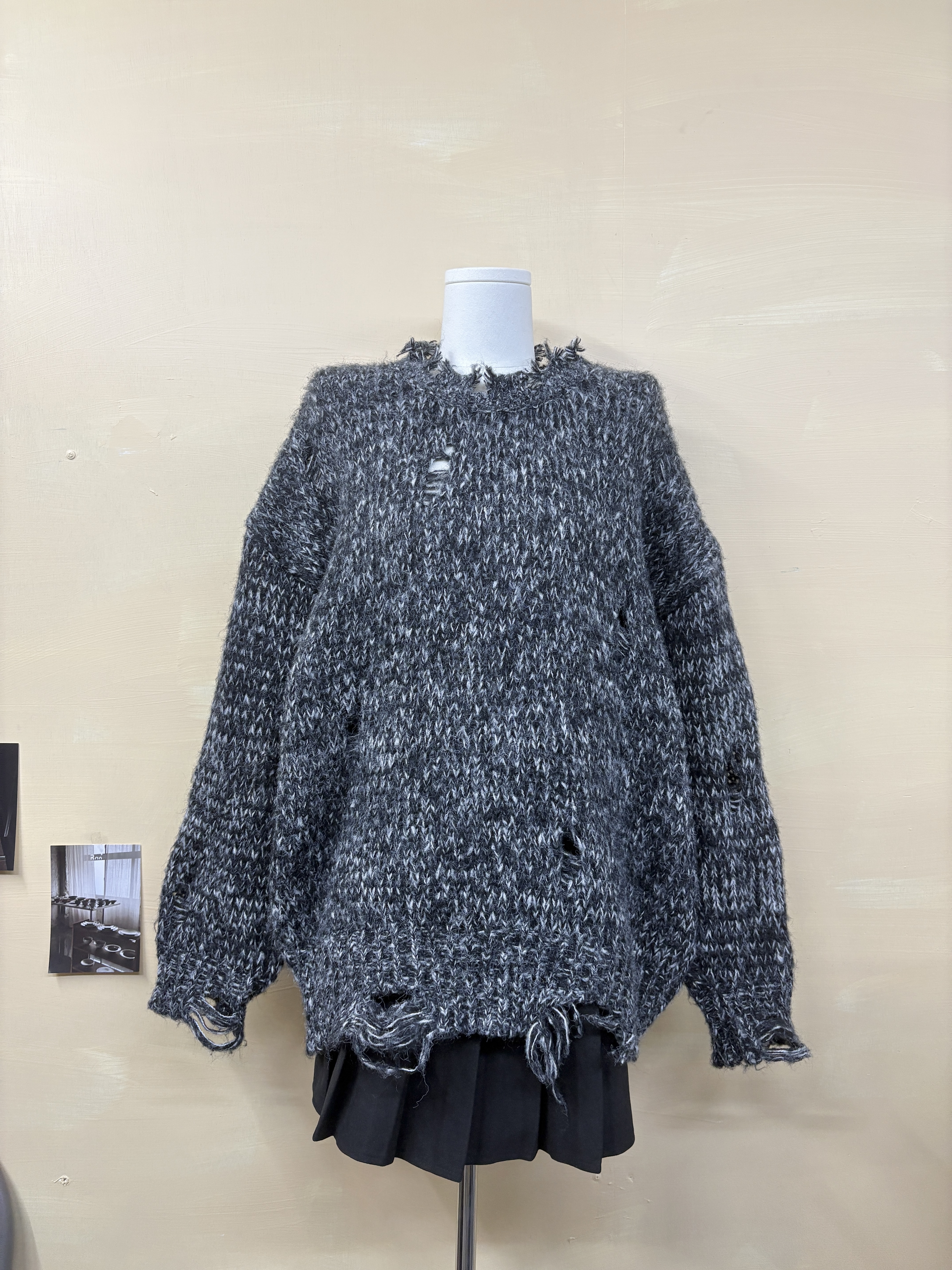 黑白混色寬鬆針織毛衣 黑白混色寬鬆針織毛衣