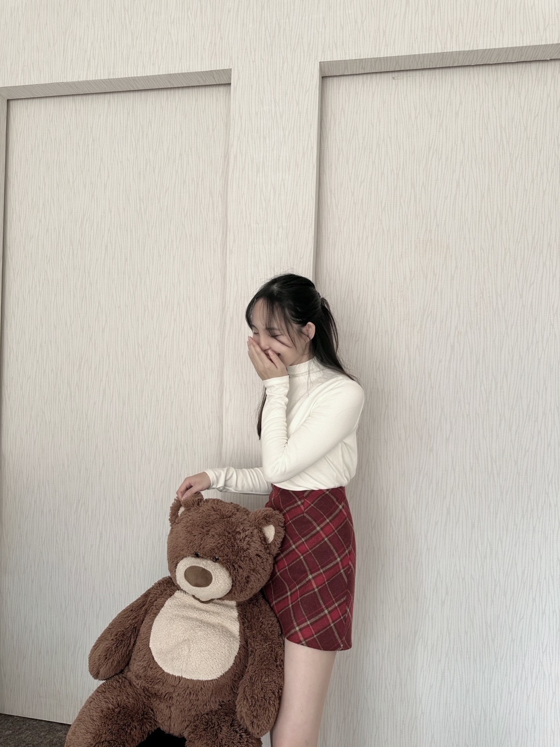 菱格紋薄毛呢短褲裙