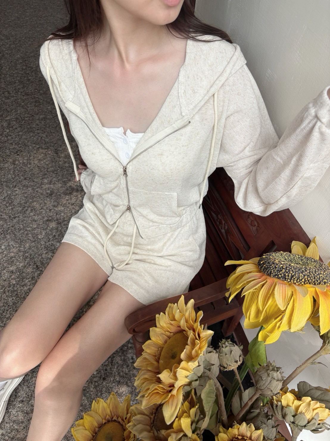 【套裝】透膚超薄針織外套短褲set