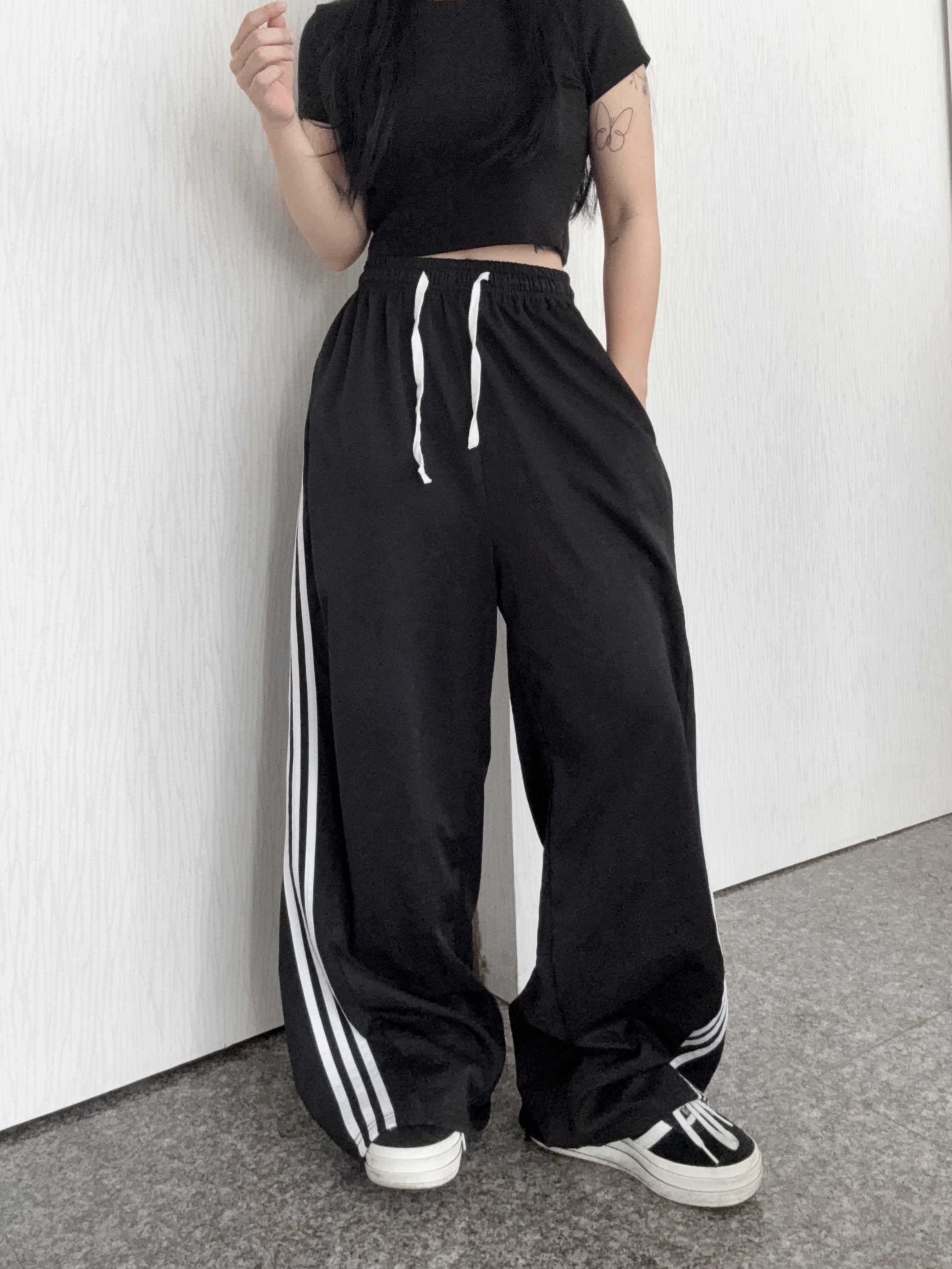 美式三槓薄料大寬褲