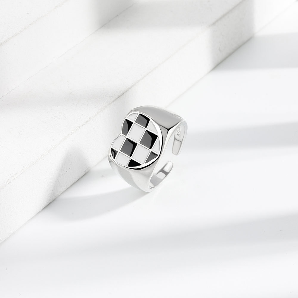 S925銀黑白棋盤格紋戒指 S925銀黑白棋盤格紋戒指