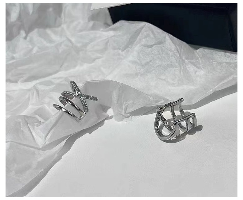 S925閃鑽雙層線條耳夾