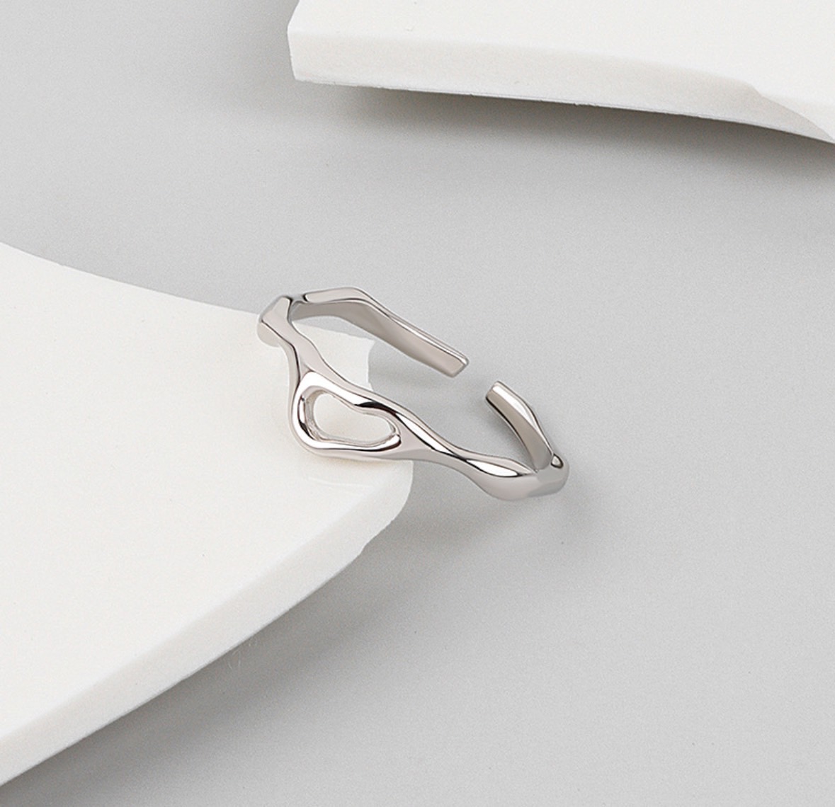 不規則光面 S925純銀開口戒指 不規則光面 S925純銀開口戒指