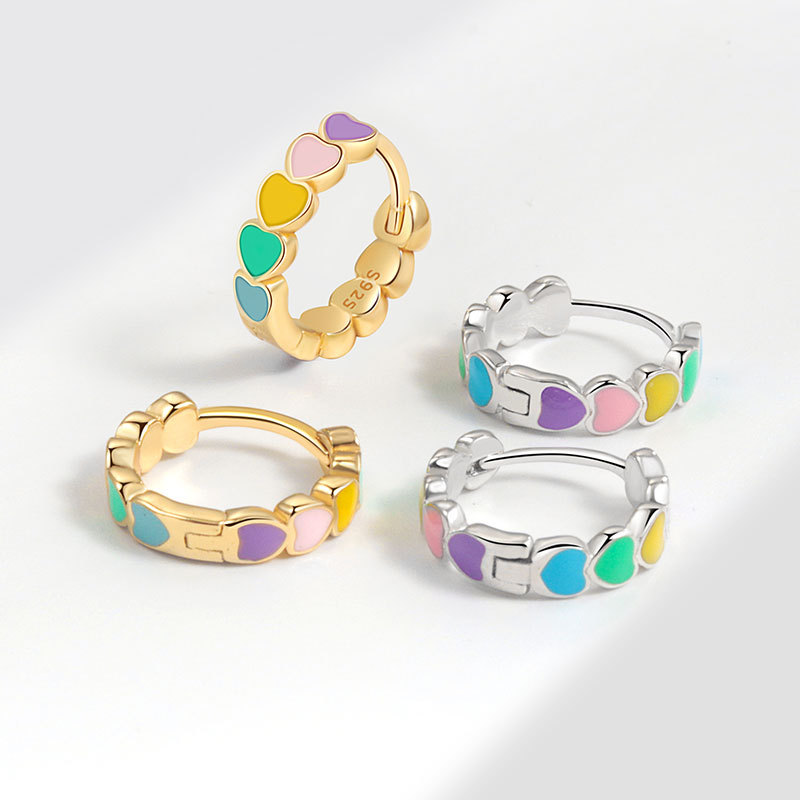 S925銀心形彩虹耳釘