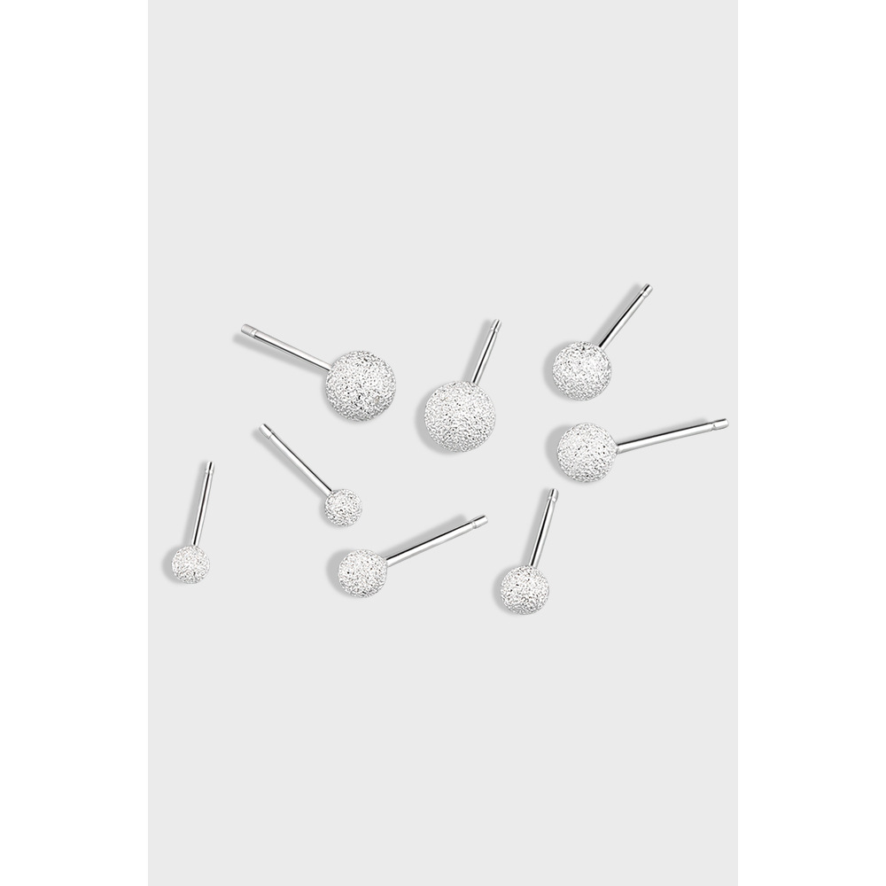 S925銀磨砂圓珠光珠耳釘