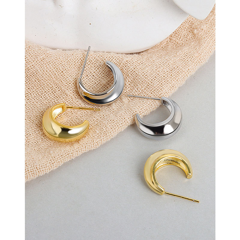 S925銀簡約不規則凹凸面耳釘