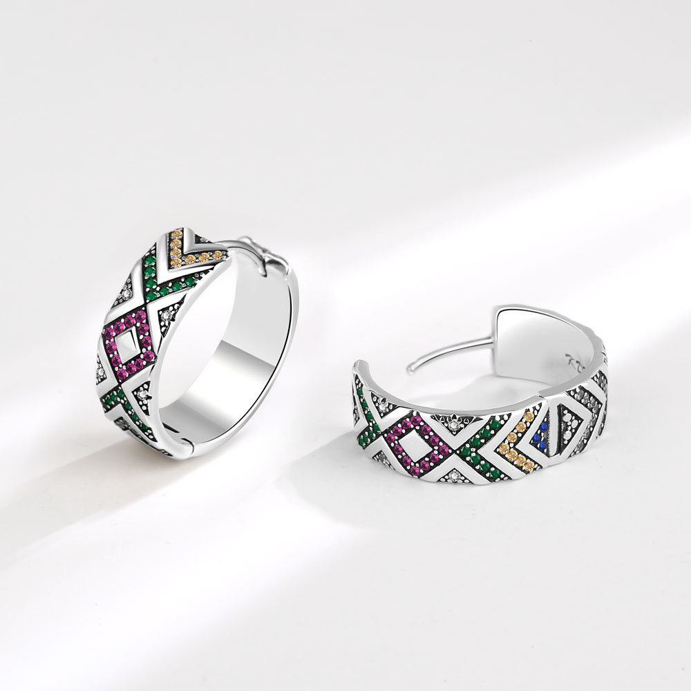 925银多彩色部落条纹耳环